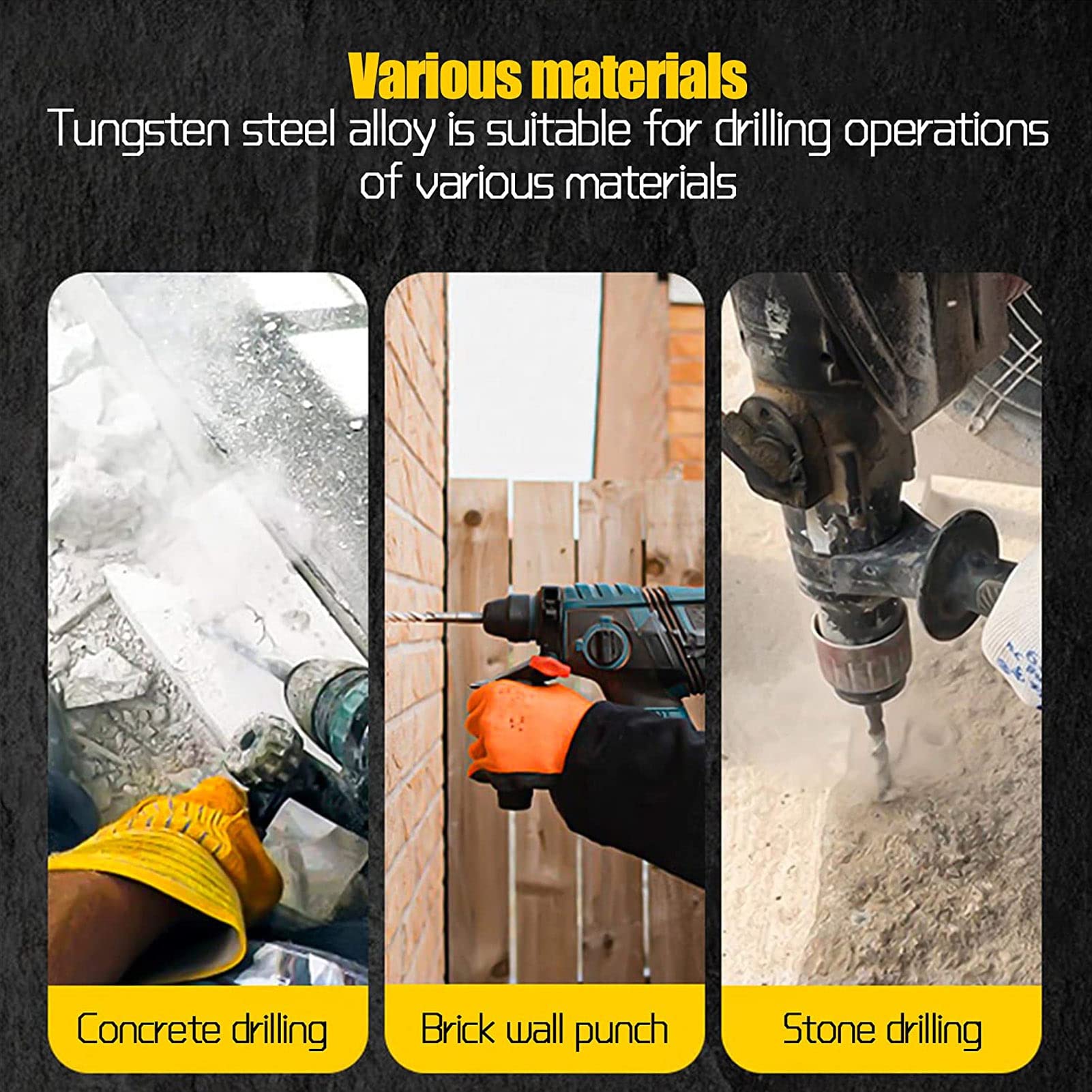 Gavigain 6PCS Dril Bit Set, Drill Bit and Chisel Set with Point Chisel Flat Chisel High Hardness Rapid Cutting Speed Drill Bit for Brick, Stone, Concrete, and More