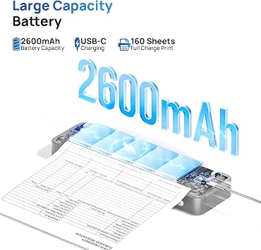 Portable Printers Wireless for Travel, D820 Thermal Inkless Printer Support Sizes from 8.5 x 11 to 2 Width, Suitable for Smartphone & PC, Bluetooth Printers for Home Use(Silver, 1Pack)