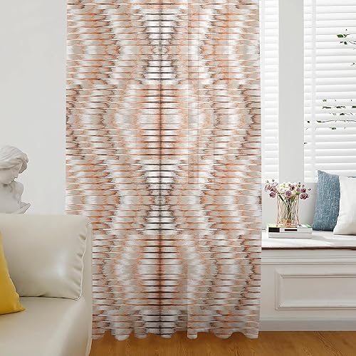 Miniatura 1 de Orange Brown Ombre Sheer Curtains 96 Inches Long for Living RoomBedroom Modern Geometric Abstract Art Rod Pocket Volie Kitchen Curtains  Drapes