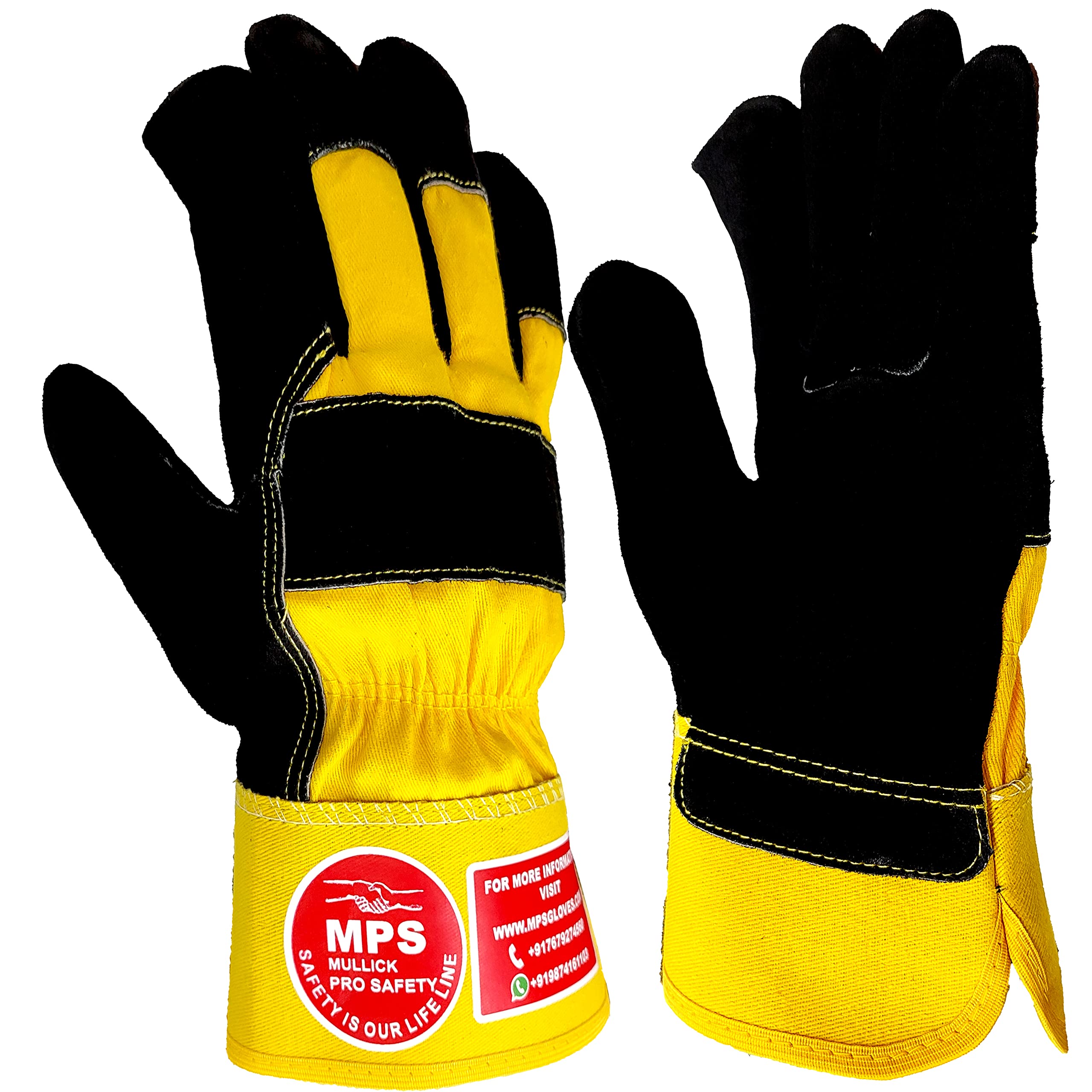 MULLICK PRO SAFETY - MPS Premium Split Cowhide Leather and Cotton Work Gloves Ideal for Welding, Construction, Gardening, Animal handling (Black, Yellow) Pack of 1 (B0B4SM22ZZ) Amazon Price History, Amazon Price Tracker