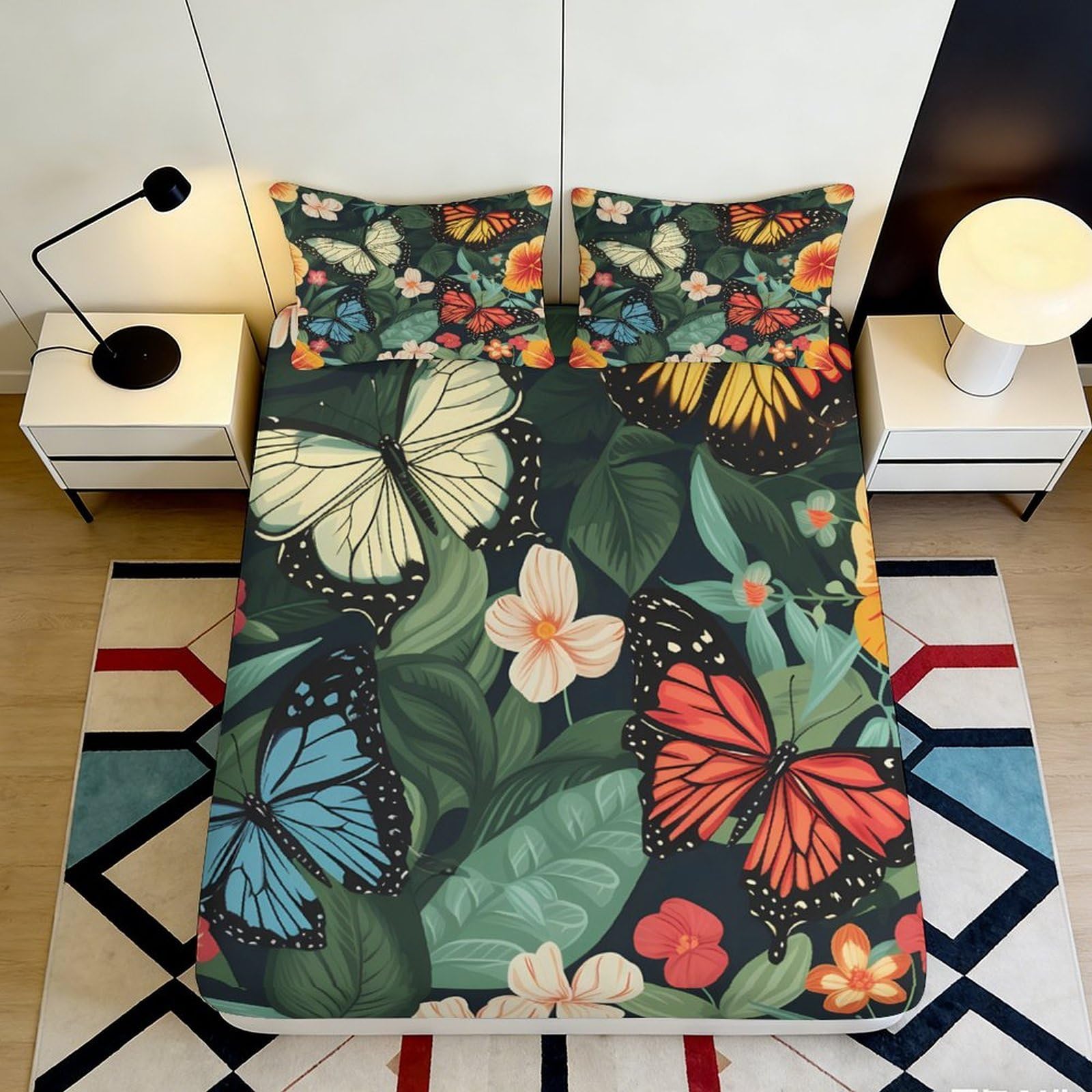 Pnayamiorkfel Style-7 3D Printed Butterfly Floral Fitted Sheet Microfiber Soft Breathable Bed Cover For Bedroom Guest Room Decor 90X200x25cm