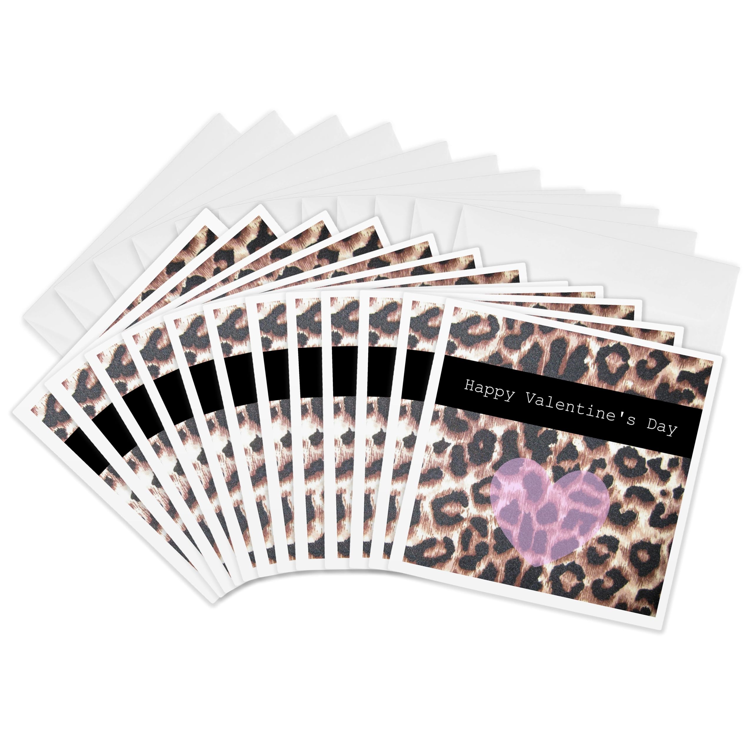3Drose Valentine S Heart Leopard Print Animal Print - Greeting Cards, 6 by 6-inches, Set of 12 (gc_30878_2)