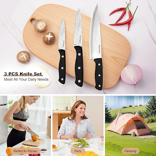 Miniatura 5 de Juego de cuchillos de chef de 3 piezas, cuchillo de cocina ultra afilado, cuchillo de chef con tapa, acero inoxidable de alto carbono, elegante