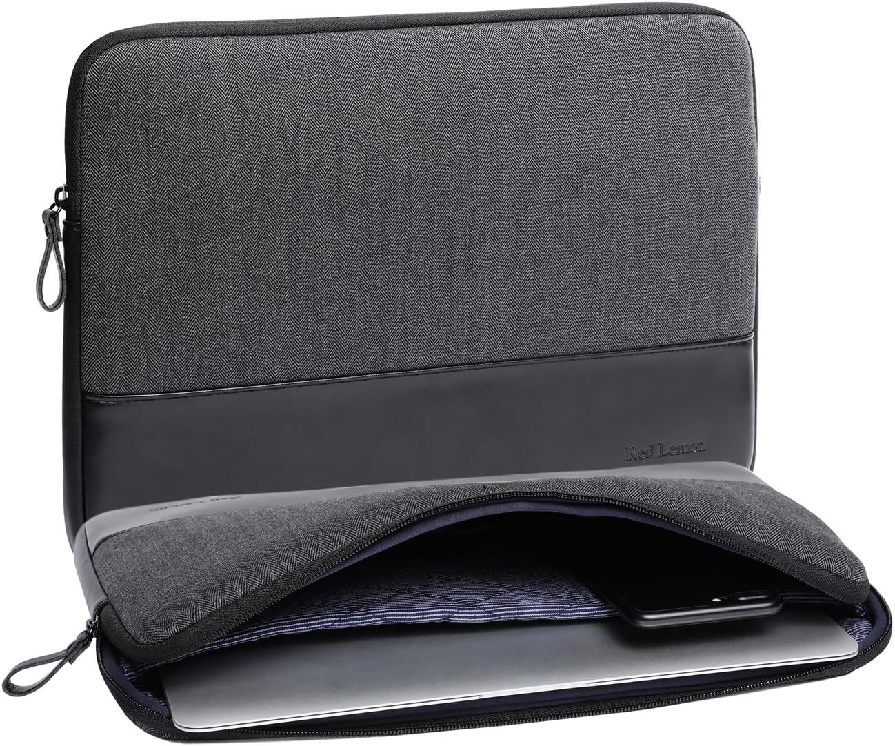 Red Lemon MC Sleeves Waterproof Oxford Exterior with Soft Velvety Interior 360° Protective Sleeve Bag Pouch Carry Case for 13.3" 13" inch Laptops, MacBook (Premium Black)