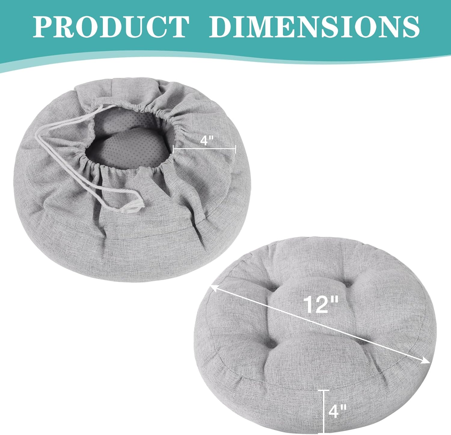 Light Grey Bar Stool Seat Cushions, Round Stool Covers Pads with Ties Non Slip (12"x12"x4",2 Pack)