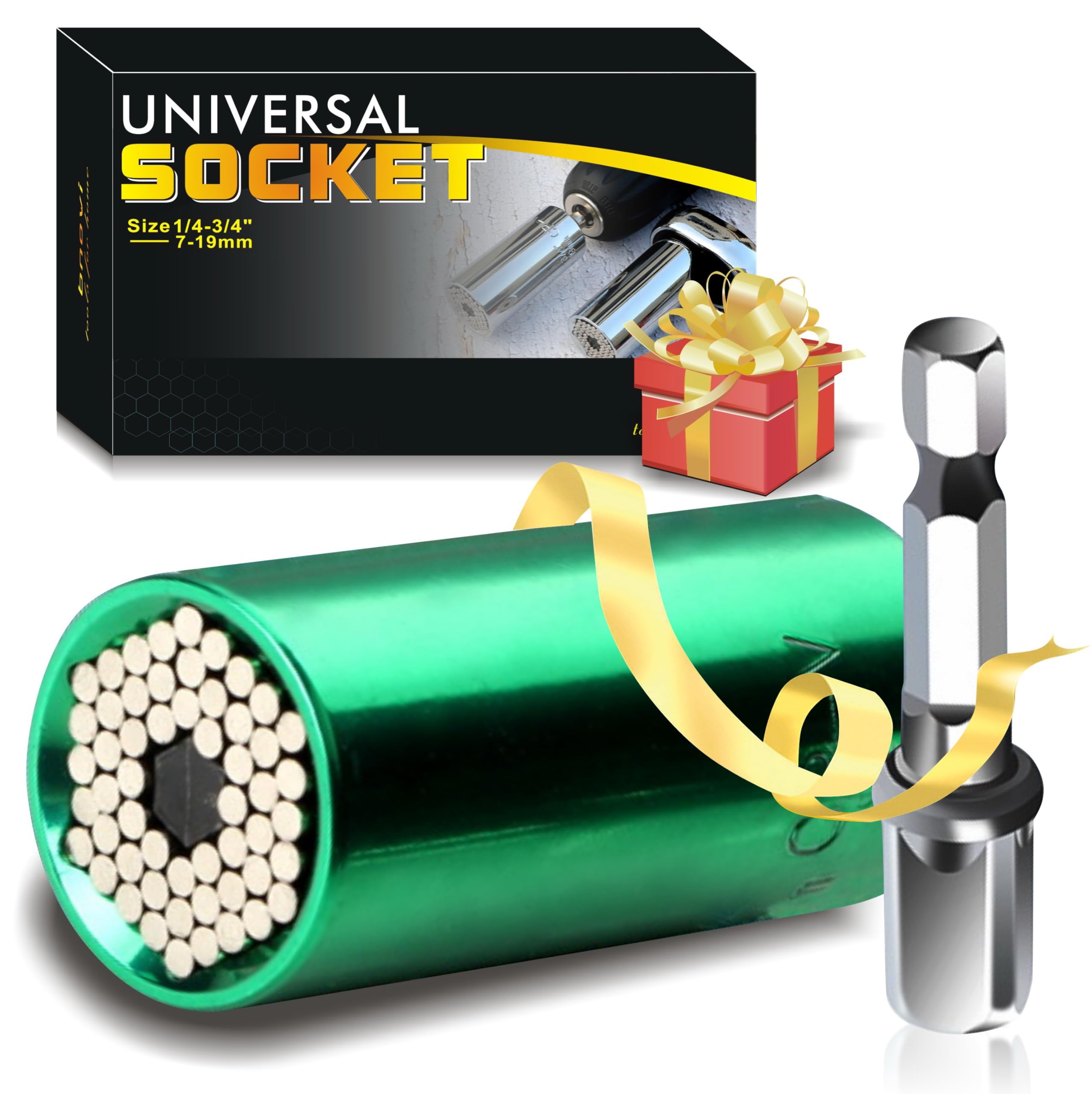 Universal Self Adjustable Socket Grip Tools Set Multi Size in One 1/4-3/4 inches With Power Drill Adapter Nice for Gift for Man DIY home (green)