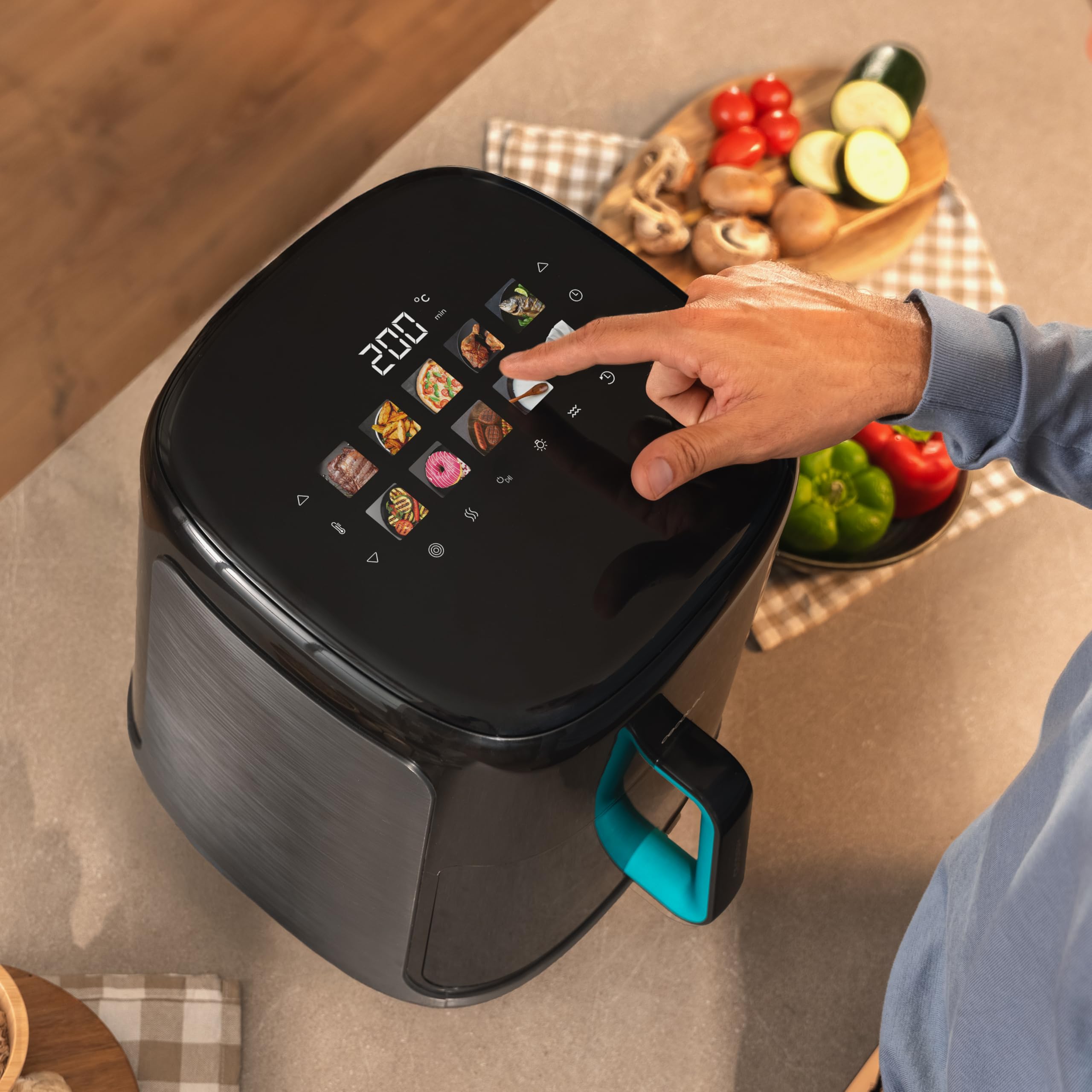 Cecotec Freidora de Aire sin Aceite 6,5L Plancha Grill con 4 Resistencias Ahumador Integrado Air Fryer Cecofry&Grill Smokin'Prime 6500. 2200W, Pared Divisoria Móvil, 40-20ºC, 10 Menús