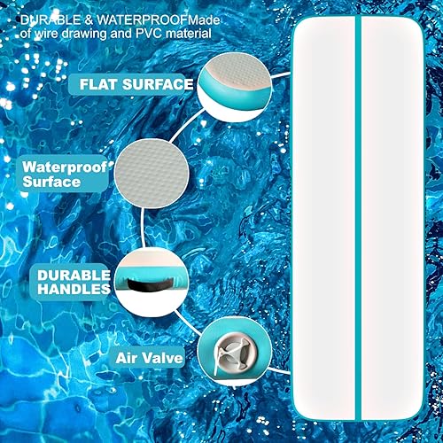 Miniatura 4 de Colchoneta inflable de gimnasia con bomba de aire eléctrica para entrenamiento de gimnasia, uso doméstico, animadoras, yoga, agua, 10 pies, 13 pies,