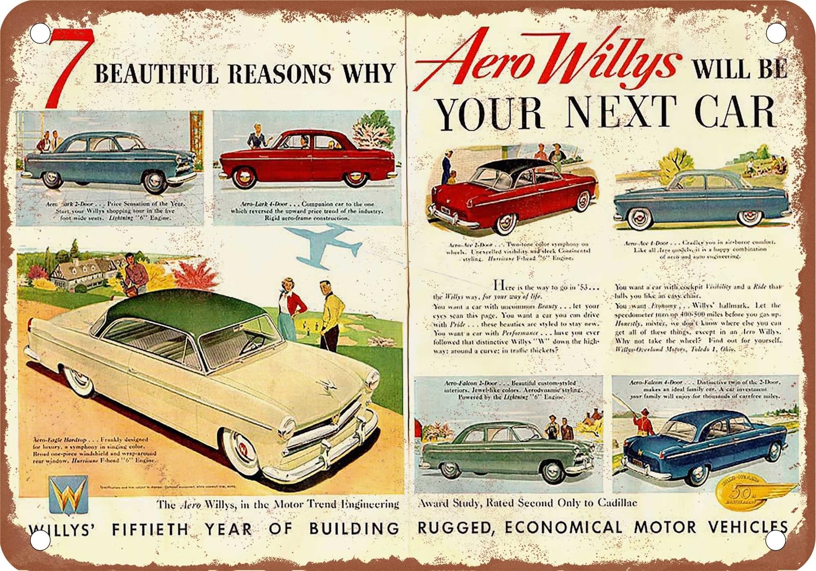 METAL SIGN - 1953 Willys Vintage Ad 01 - Old Retro Rusty Look home decor