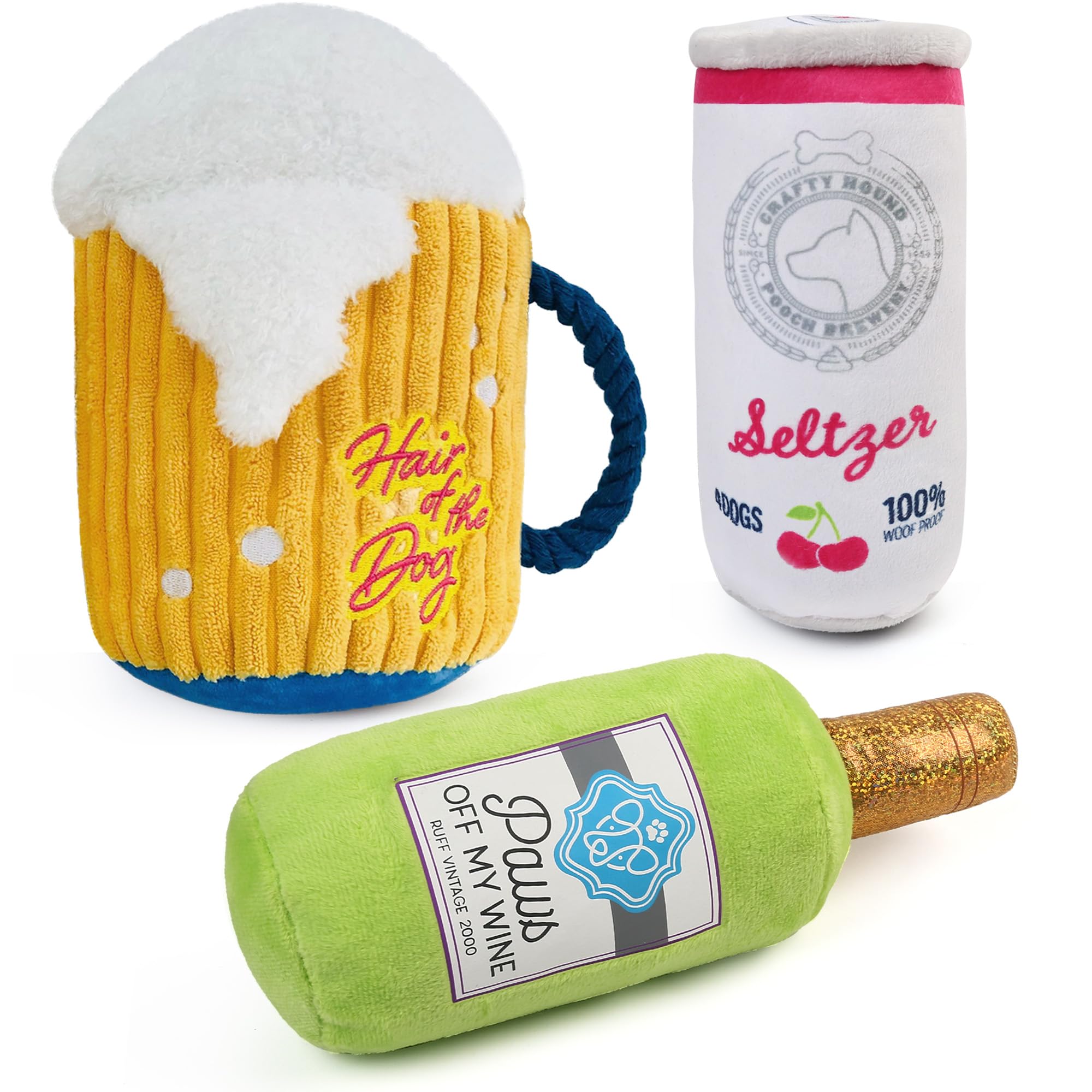 Plush Dog Toys, 3 Pack, Crinkle Squeaky Dog Toys Set, Pet Toys for Small Medium Large Dogs, Stuffed Puppy Chew Toys