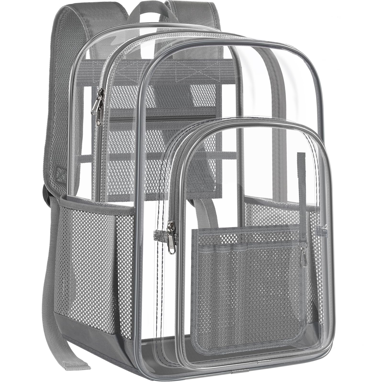 PAMANO Clear Backpack Transparent Heavy Duty Bookbag See Through Bag for College Work Travel Security, Gray XL