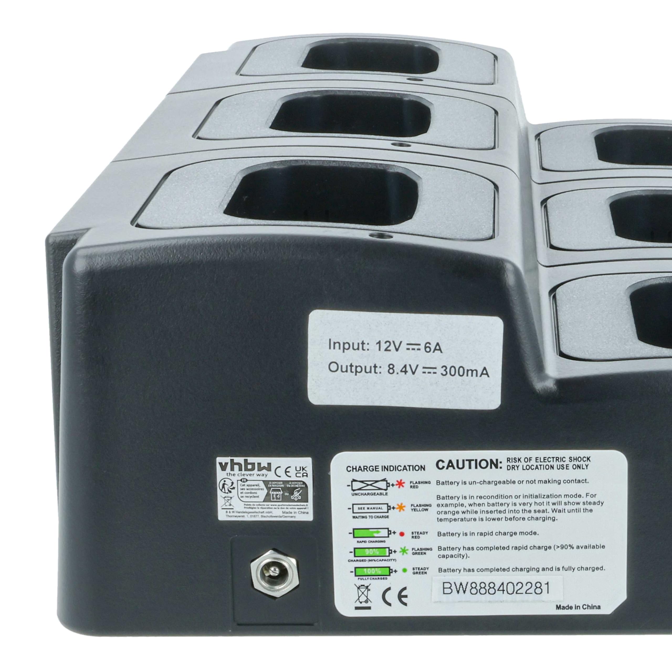 vhbw Caricabatterie 6 vani compatibile con Icom BP-252 batterie per radio - Stazione di ricarica + alimentatore + cavo alimentazione, 8,4V