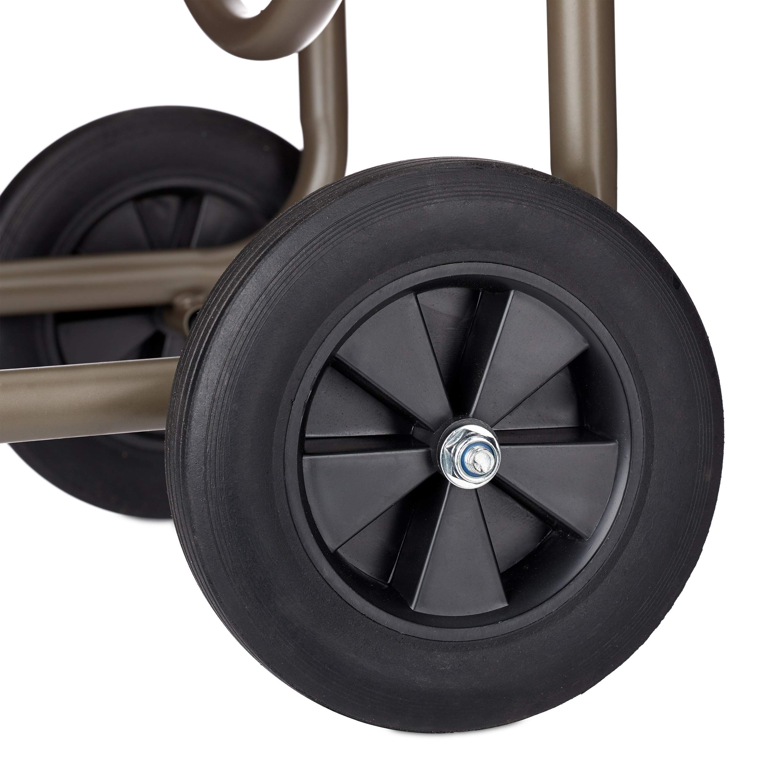 Relaxdays Chariot pour tuyau XL, tambour mobile métallique, pour tuyau de 60 m, enroulement à 90 °, avec des roues, brun