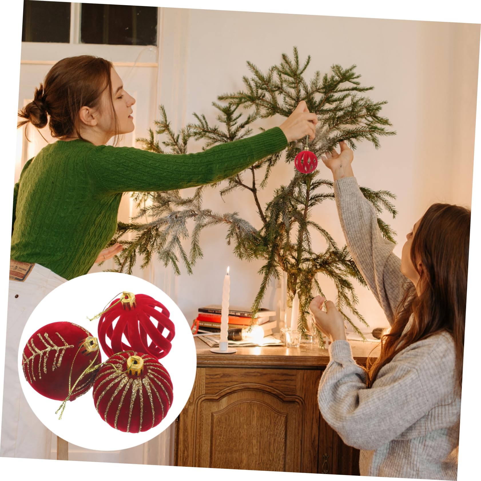 PRETYZOOM 24stücke Teiliges Weihnachtsbaum-dekorationskugeln Rot Flocking Weihnachtsbaum-hängeschmuck Für Festliche Anlässe Und Weihnachtsdekoration