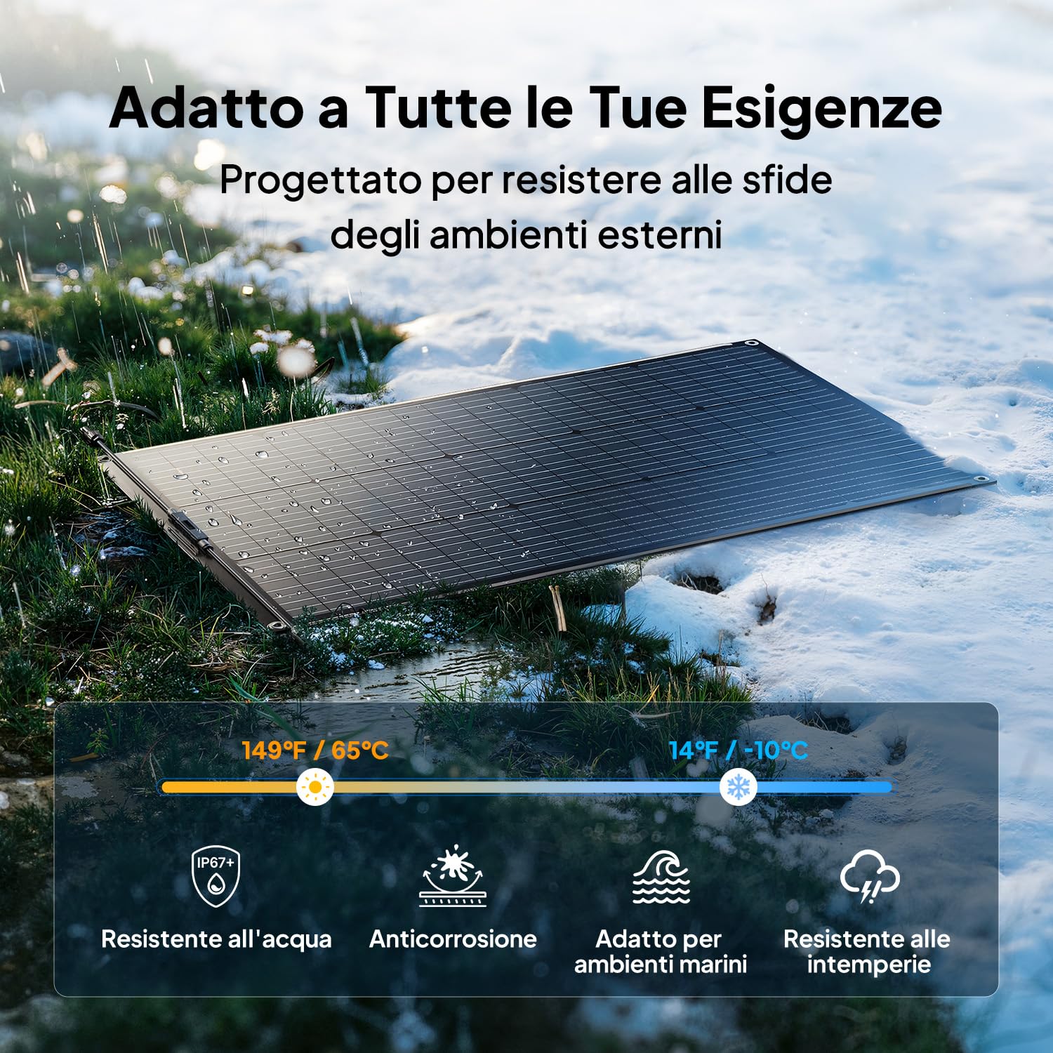 BLUETTI 2 100W pannelli solari flessibili da per sistema RVSolar 48V, efficienza 23,4%, piegabili a 240°, pannello solare IP67 per camper, campeggio, uso marino e superfici curve