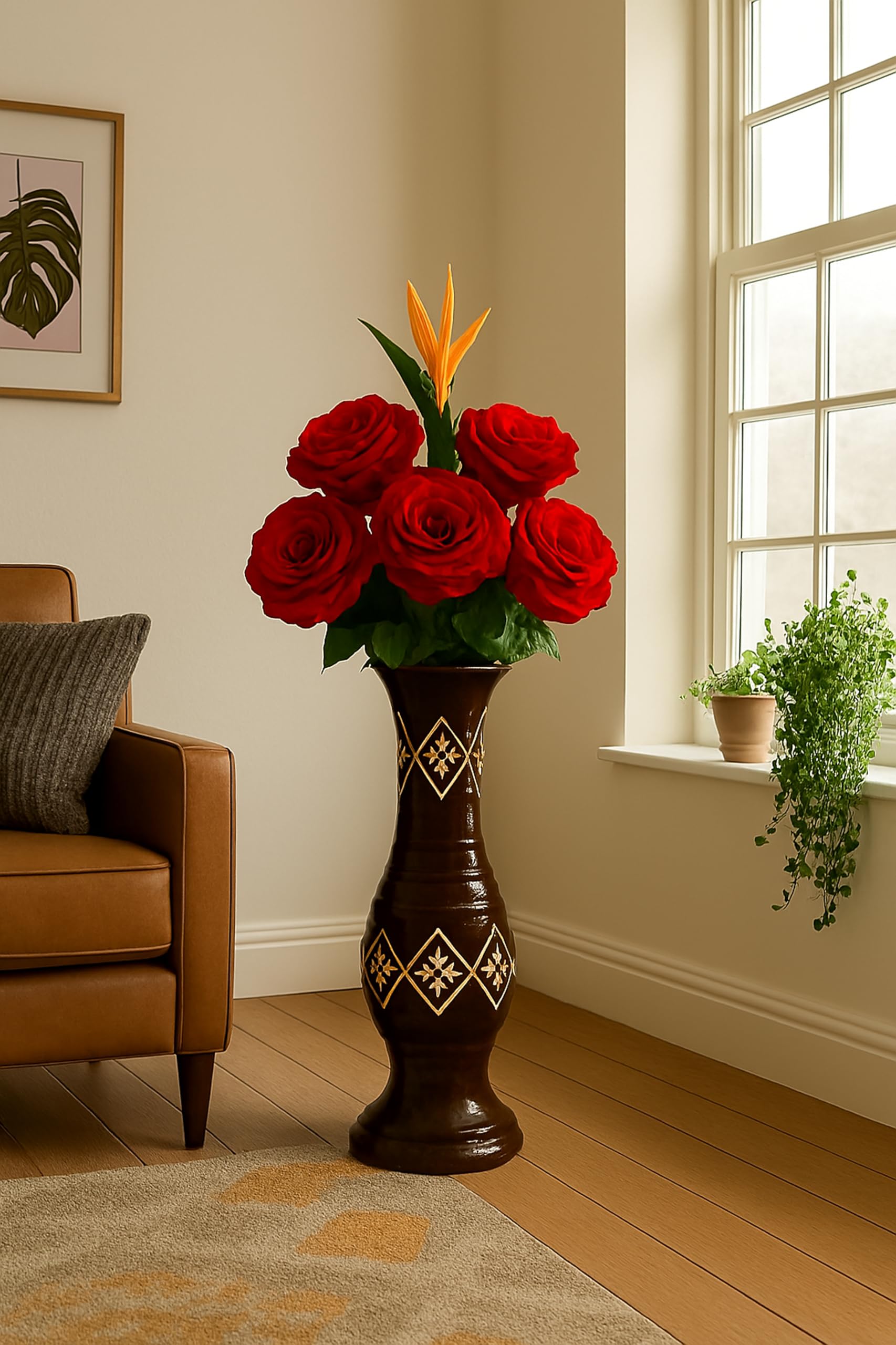 QxyBronz Wooden Flower Vase for Home Decor Office Living Room Corner Decoration Large-image-38