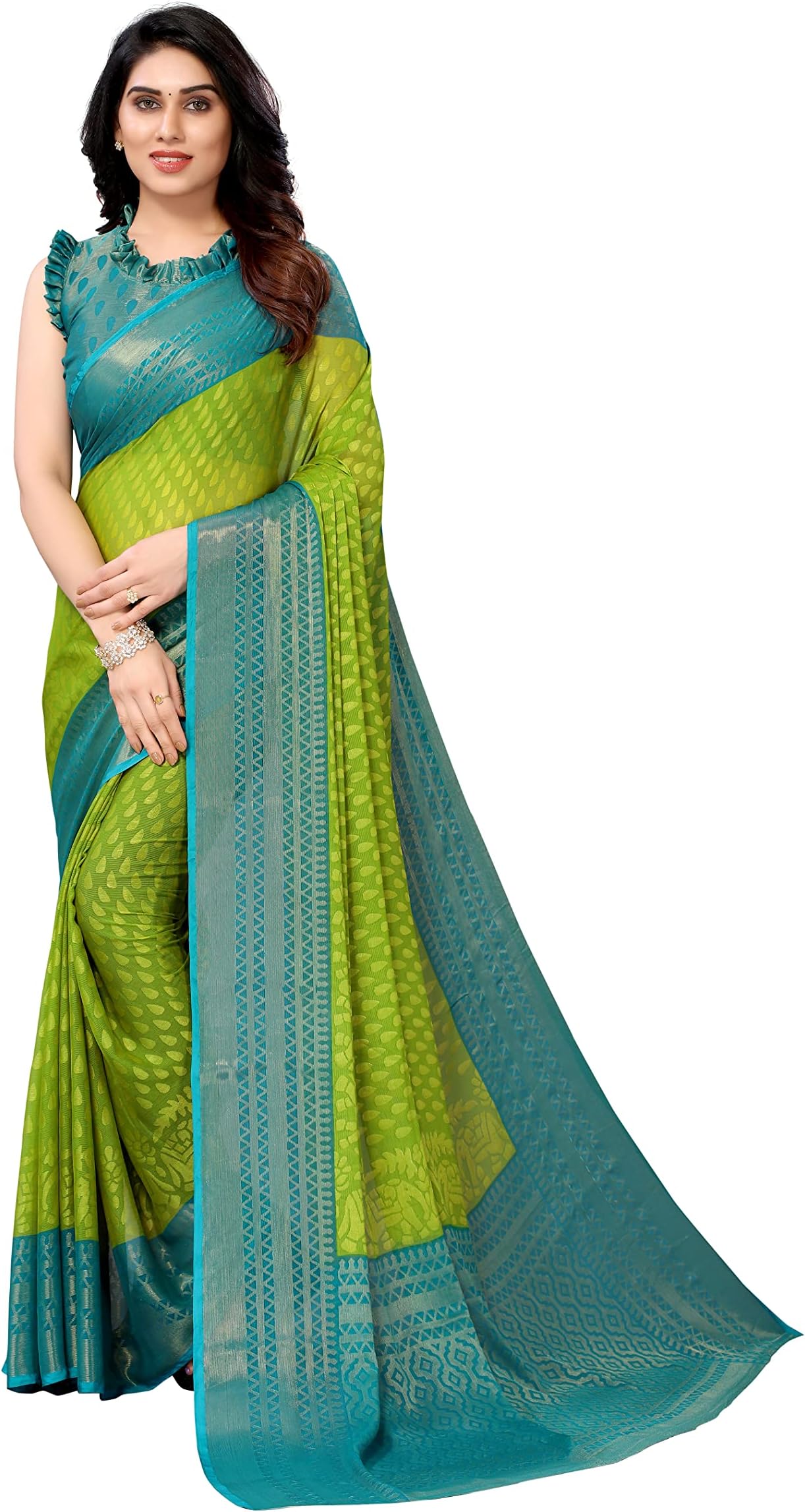 Bee M Pee DesignerPlain Chiffon Brasso Sarees for Women
