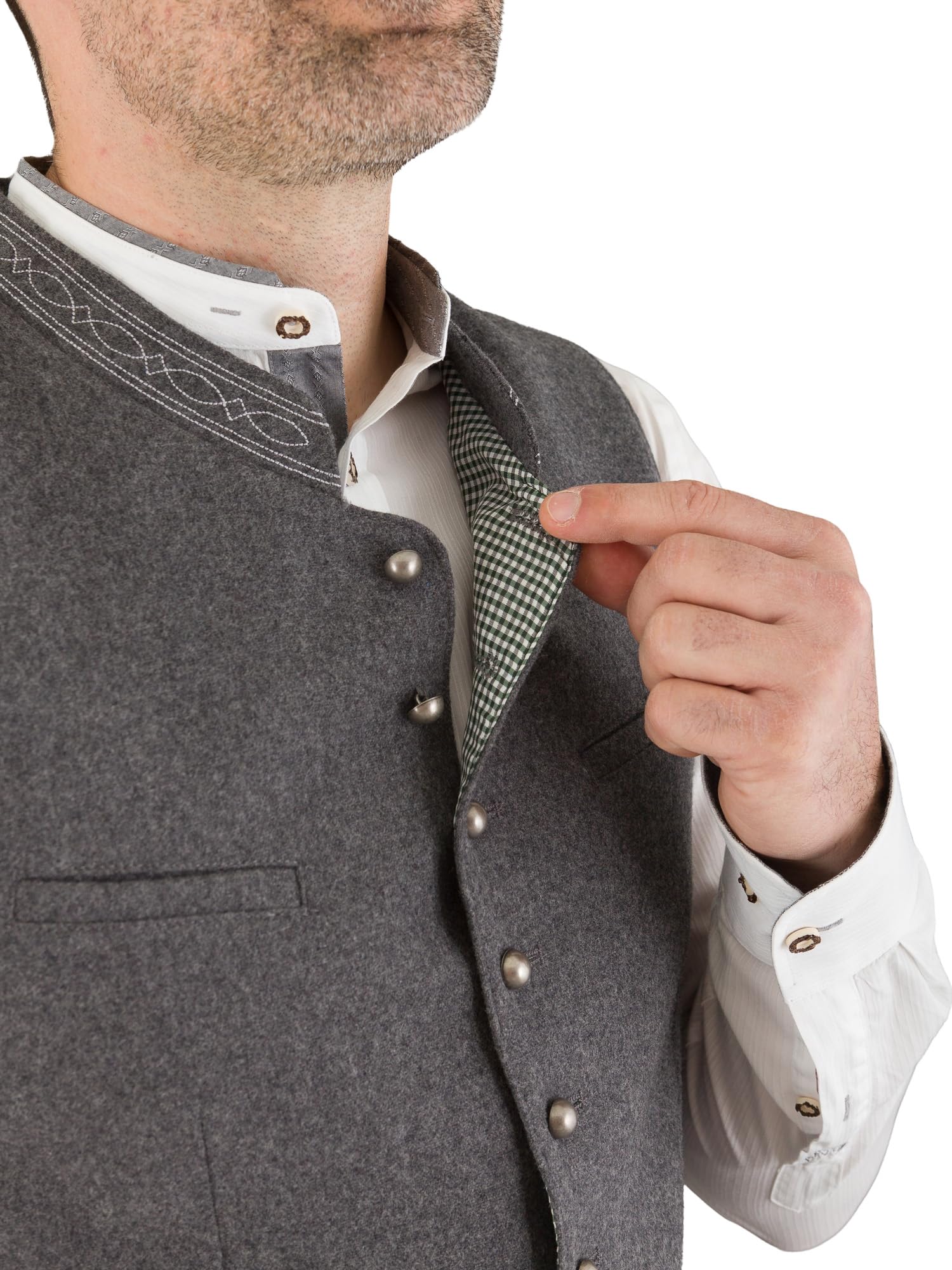Hammerschmid Trachtenweste Max grau ohne Ärmel, klassische Lodenweste für Herren, elegantes Gilet für Männer