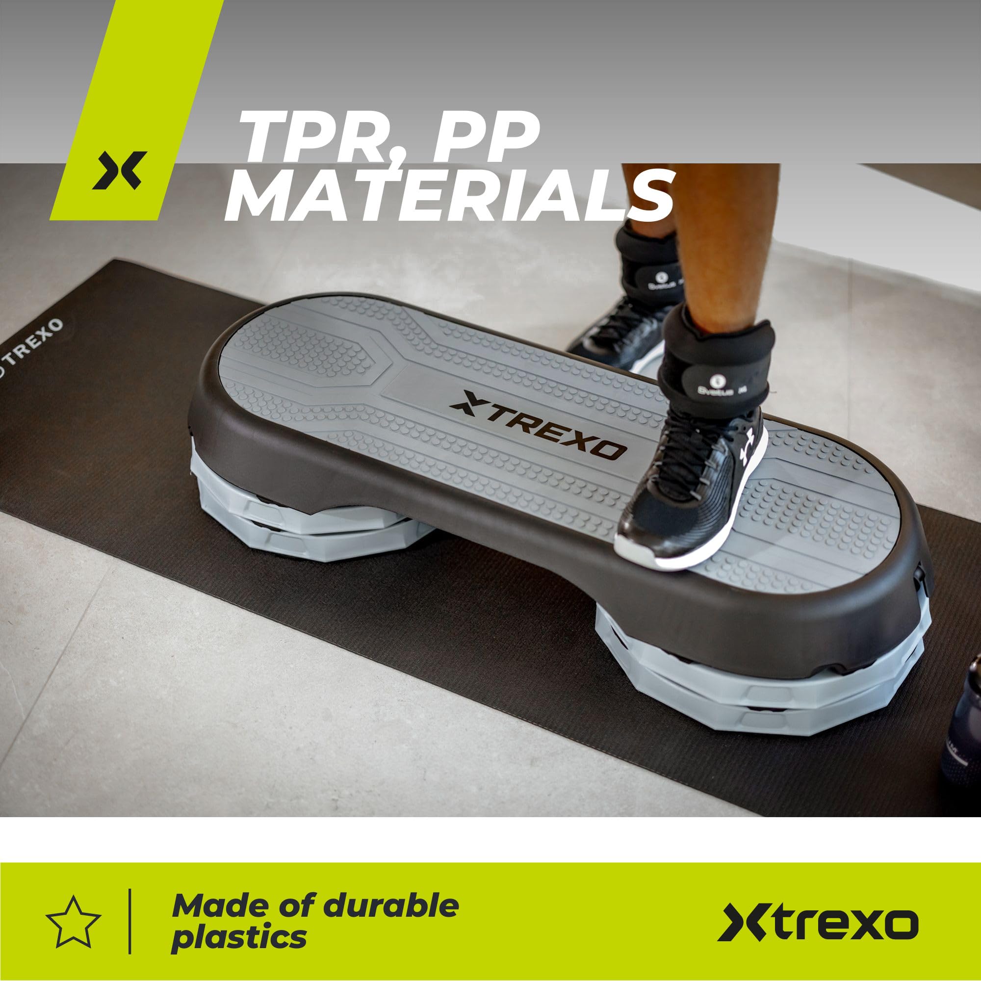 TREXO Aerobic Step 107 x 42 cm per Esercizi Cardio e Allenamento Fitness Altezza Regolabile 10-15-20 cm Resistente in Polipropilene e TPR Step da Aerobica di Alta Qualità fino a 250 kg Grigio|Rosa