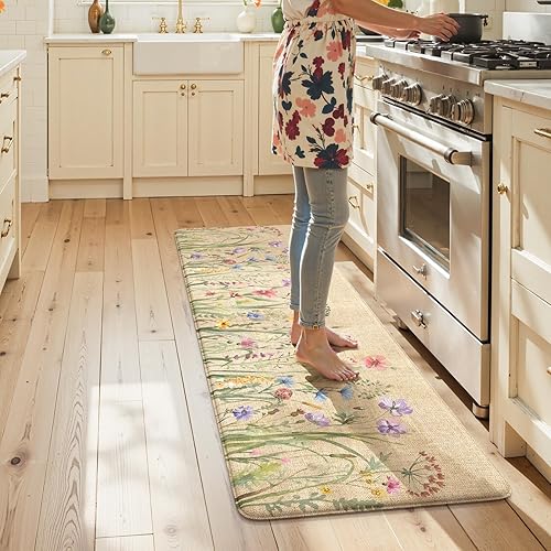 Miniatura 43 de KIMODE Tapete Antifatiga de Cocina para Piso, Juego de 2 Alfombras de Cocina Florales Estilo Granja, Tapetes de Piso de Cocina Antideslizantes,