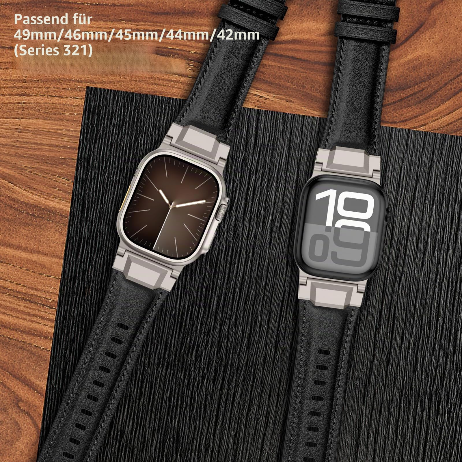 Leder Armband Kompatibel Mit Apple Watch Ultra Armbänder 49mm 46mm 45mm 44mm Echtes Leder Robuster Metallstecker Für Ultra 3 2 1,Serie 11 10 9 8 7 6 5 4 SE3 SE Uhrenband