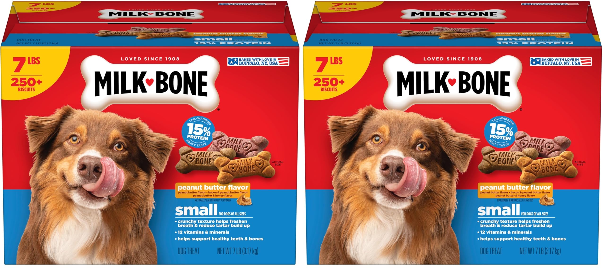 Milk-Bone Peanut Butter Flavor Naturally &amp; Artificially Flavored Dog Biscuits - Crunchy Dog Treats - 7 Pounds (Packaging Design May Vary),(Pack of 2)