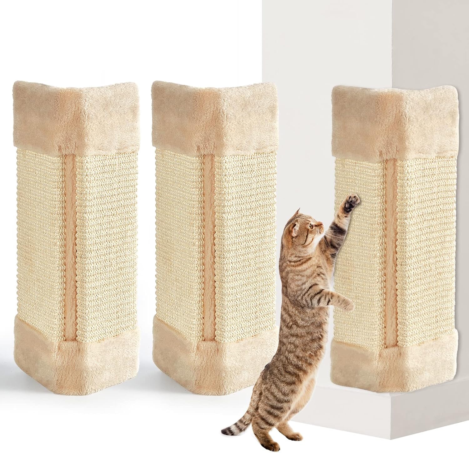 Taiyin 3 Pack Corner Wall Cat Scratcher, Wall-Mounted Sisal Cat Scratch Pad, Vertical Cats Scratcher for Indoor Cats, Includes Wall Fixings