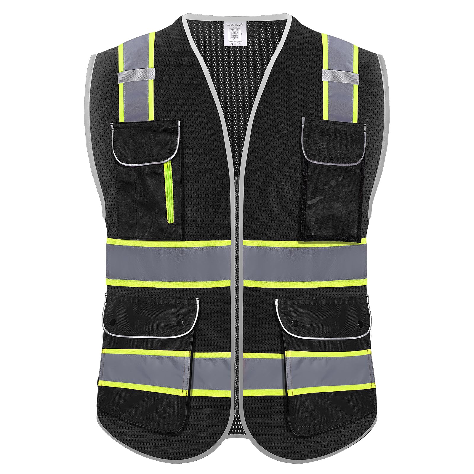 Rhino Hit High Visibility Safety Vest - Reflective Breathable Mesh with 9 Pockets, Front Zipper for Men & Women - Meets ANSI/ISEA Standards