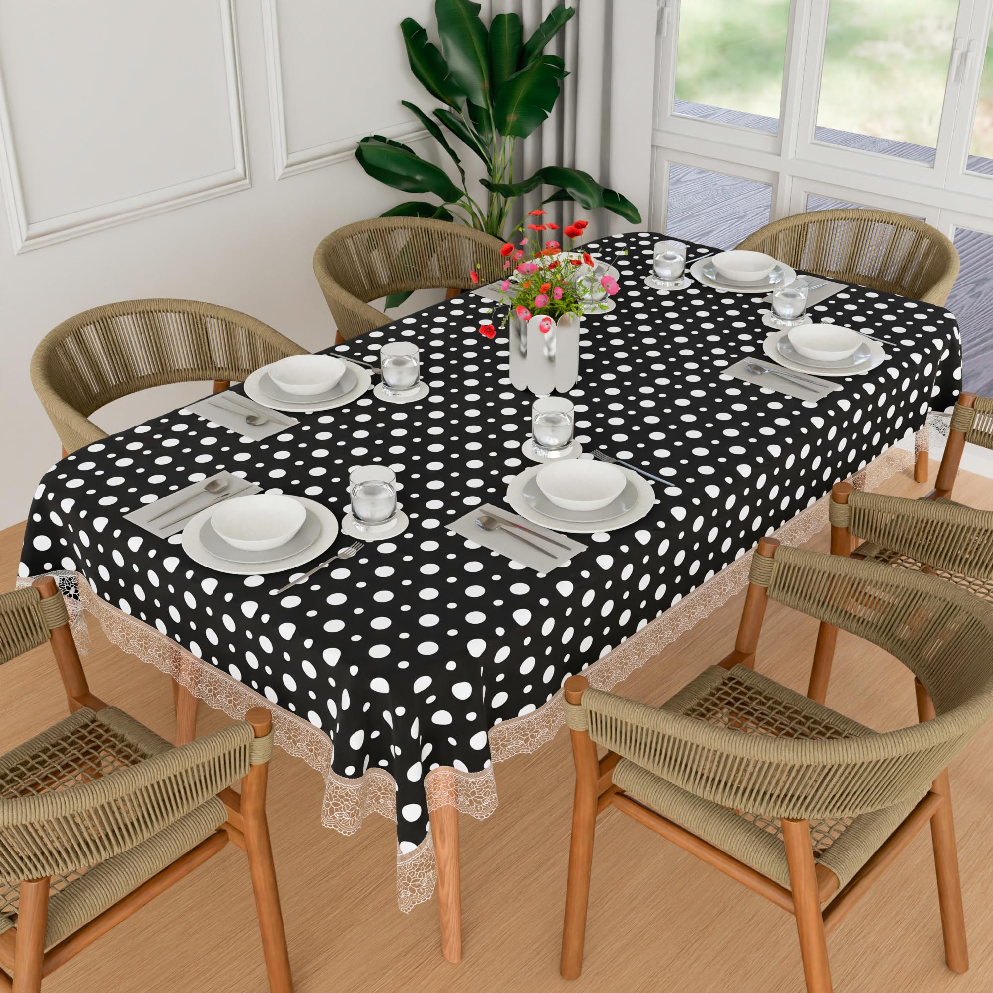 Kuber Industries Dining Table Cover | 60x90 Inch | 6 Seater Dining Table | PVC Table Cloth | Kitchen Table Cover | Waterproof Table Cover | Table Cloth for Dining Table | Dot | Grey