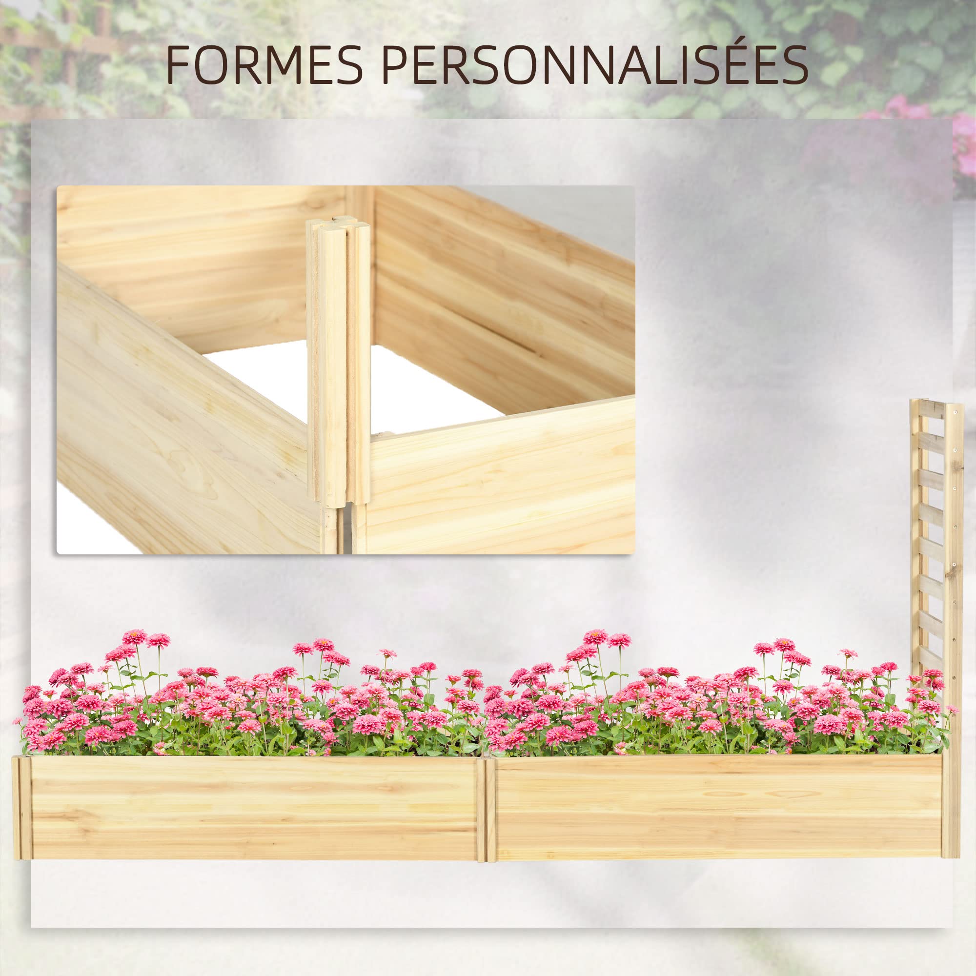 Outsunny Jardinière avec Treillis carré Potager en Bois 230 x 60 x 110 cm Effet Bois Naturel