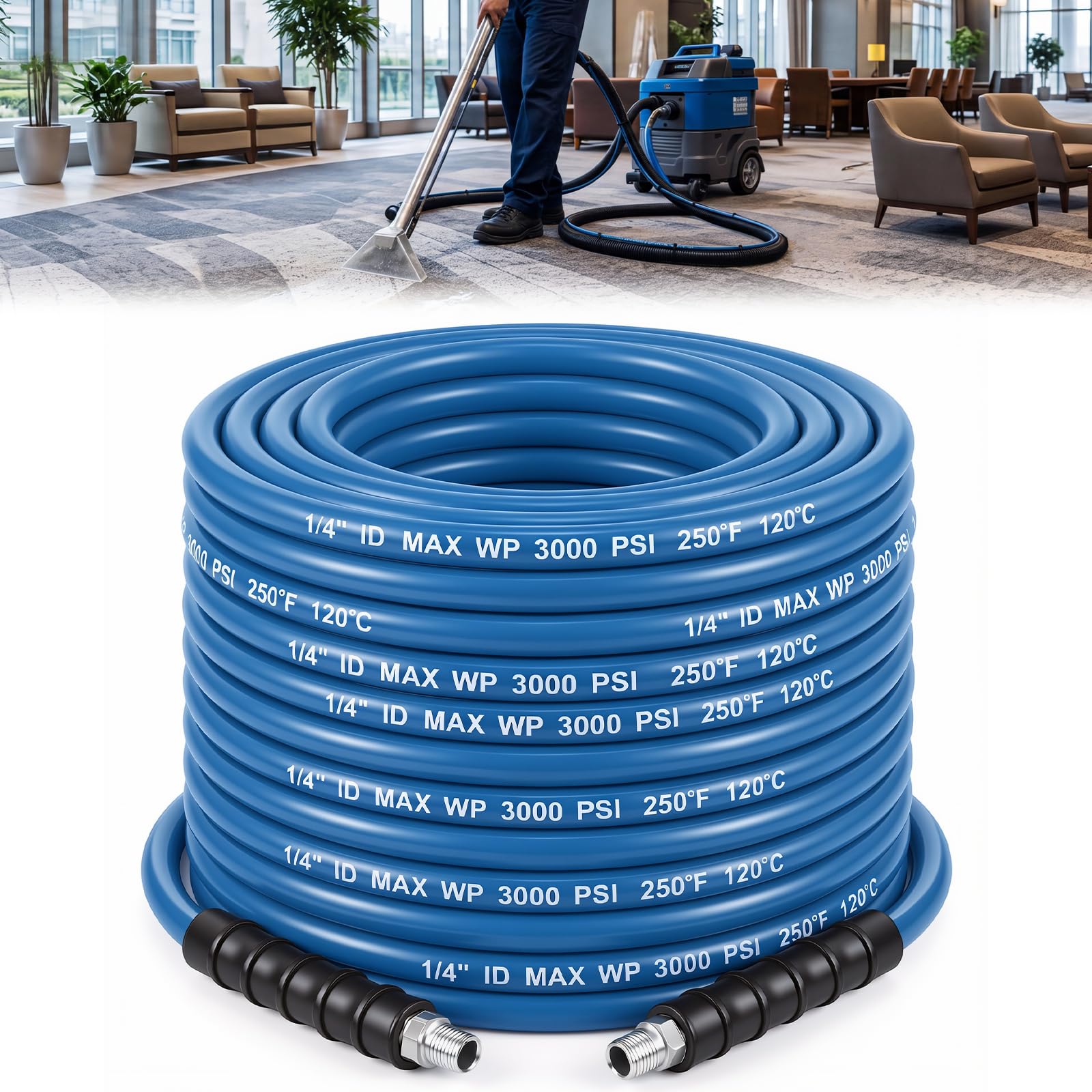 1 Pcs 1/4" X 150' Blue Carpet Cleaning Solution Hose, Regular
