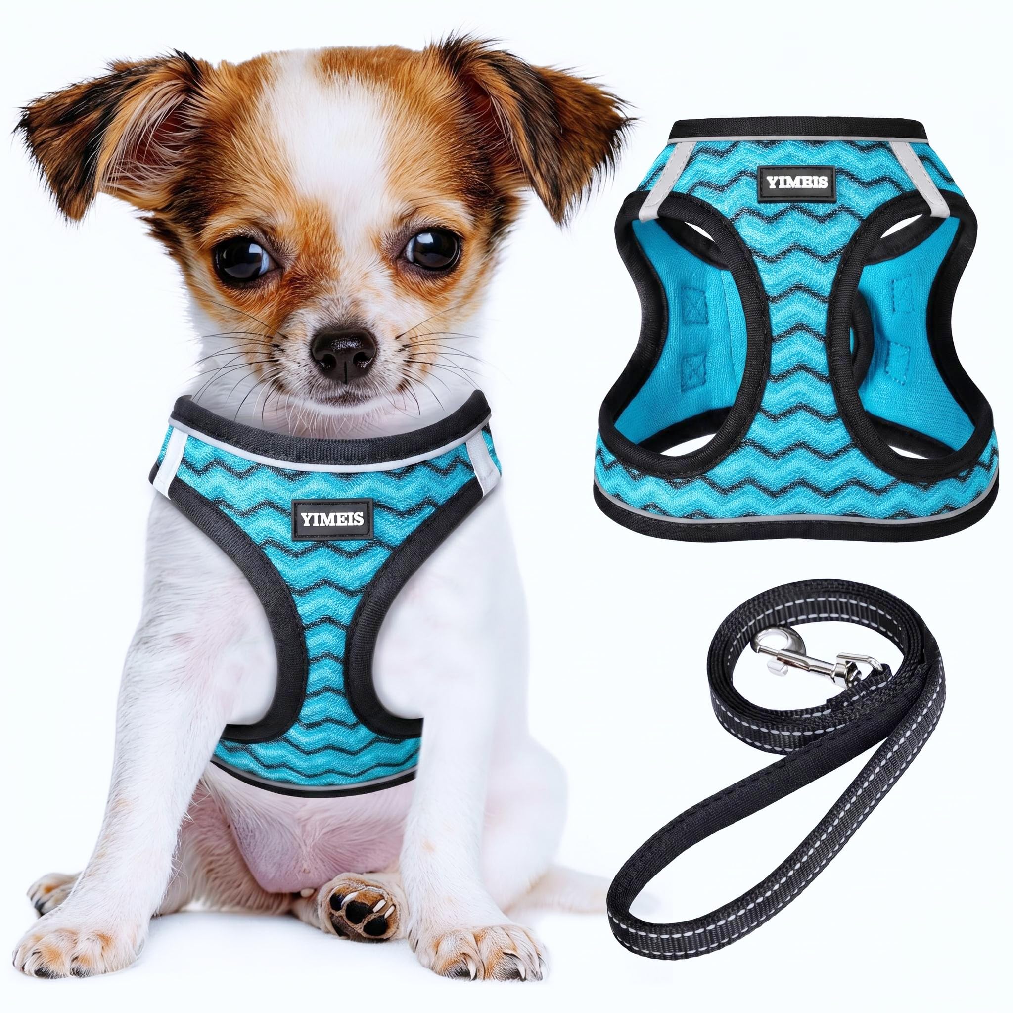 YIMEIS Dog Harness and Leash Set, No Pull Soft Mesh Pet Harness, Reflective Adjustable Puppy Vest for Small Medium Large Dogs, Cats (Blue, X-Small (Pack of 1) โ image 1