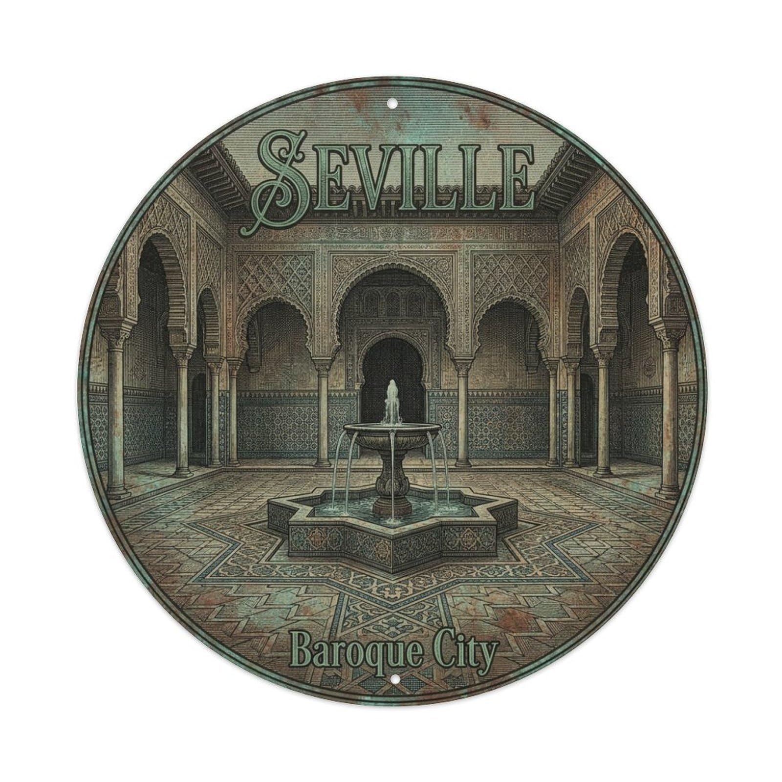 Vintage Travel Seville Spain Historic Vintage Metal Tin Sign Plaque Wall Decor for Cafe, Club Bar, Office, Garden Metal Poster 8x8Inch