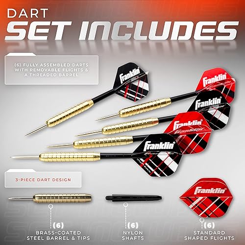 Miniatura 3 de Franklin Sports - Juego de dardos de acero con punta de acero, 6 unidades de dardos de acero de 0.63oz  Removibles de nailon estándar y barriles de