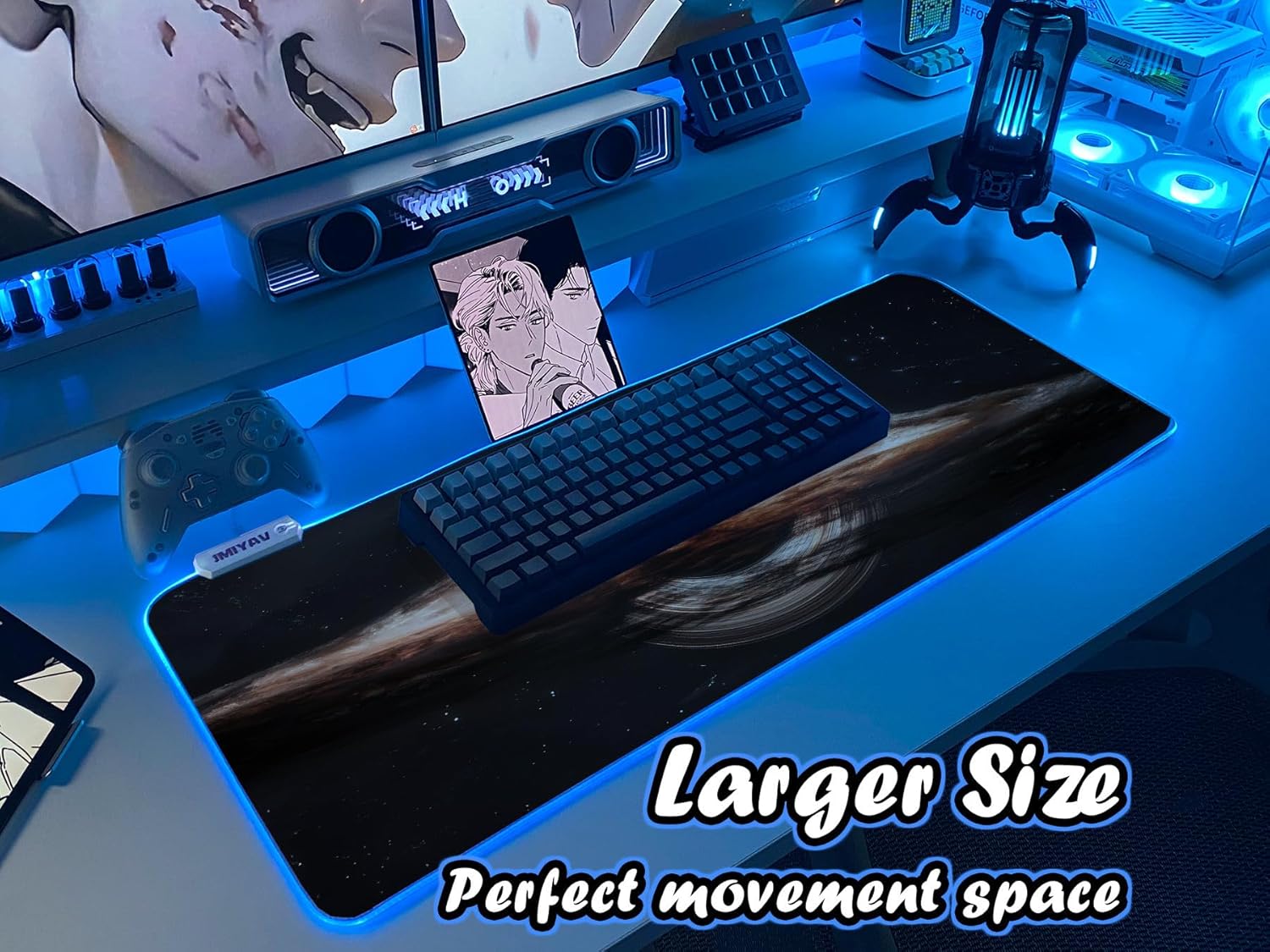 JMIYAV White RGB Gaming Mouse Pad 31.5x12 Inch PC XL Large Extended Glowing Led Light Up Desk Pad Non-Slip Rubber Base Computer Cool Mousepad Mat Desk Accessories Gaming Setup Singularity