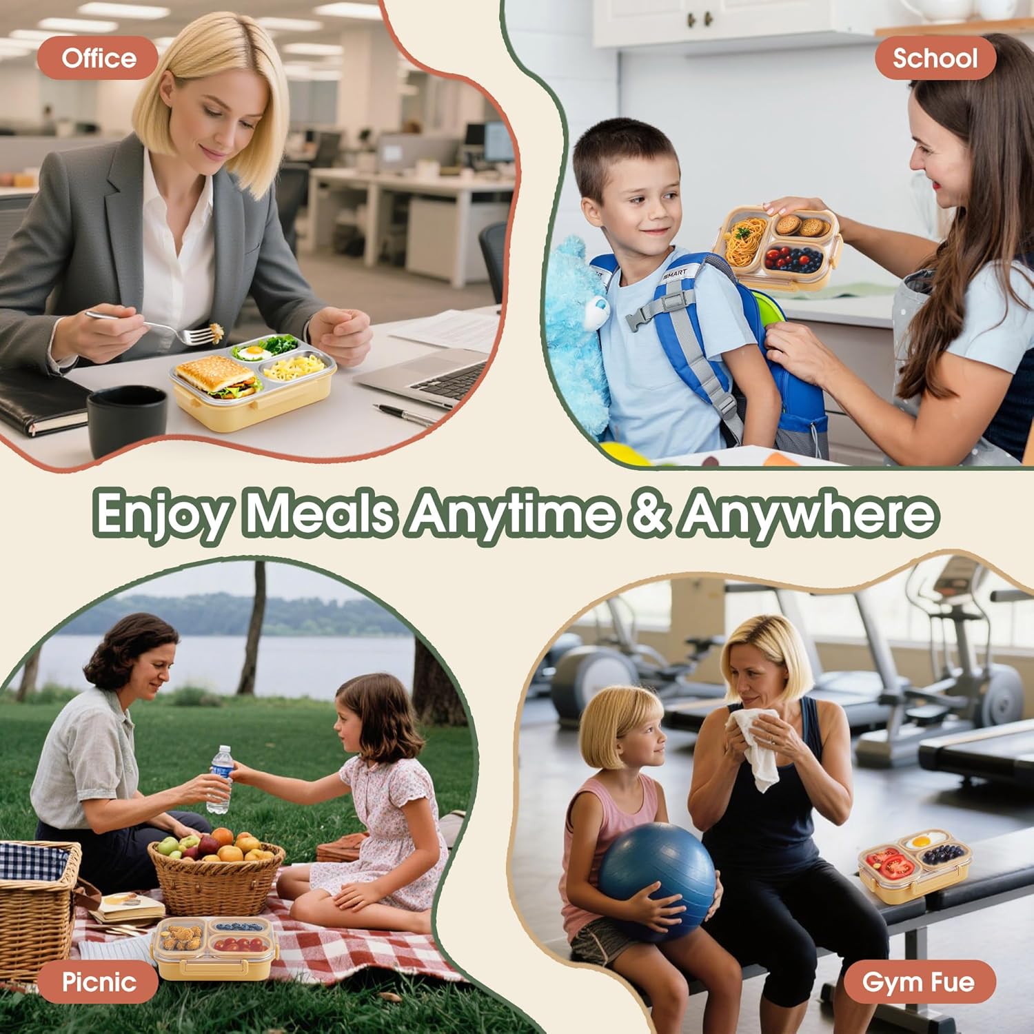 Kabbas Stainless Steel Bento Box Kids & Adults - 25 Oz Metal Lunch Box with 3 Compartments, Premium 304 Stainless Steel Lunch Box for Kids, Dishwasher Safe, Suitable for School, Office, Outside - Image 7