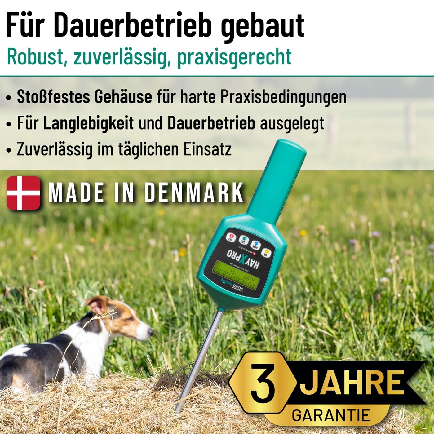 VOSS.farming HayXpro Feuchtigkeitsmessgerät für Heu, Stroh und Silage, Heufeuchtemesser, 50cm Sonde, 8,5-80%, Feuchtigkeitskontrolle, Temperaturkontrolle