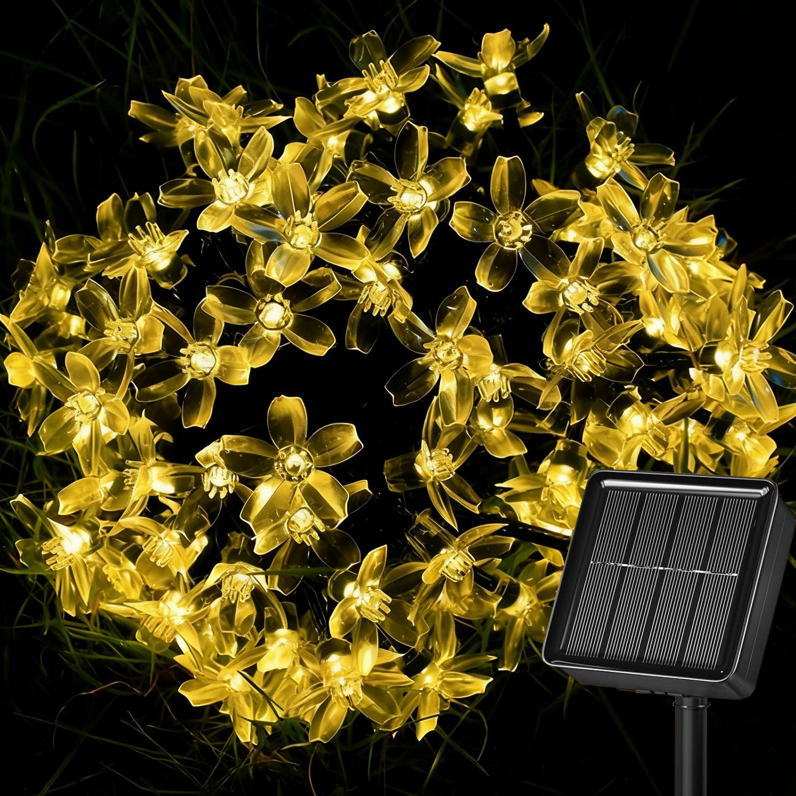 Fonysien Solar String Lights Outdoor Garden, 16Ft 50 LEDs Waterproof Blossom Flower Lights 8 Modes Blossom Fairy Light for Garden Patio Wedding Christmas Tree Lawn Decorations