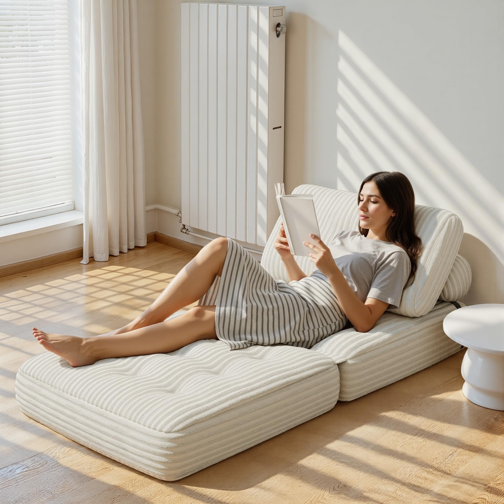 Xbro Canapé-lit Convertible 1 Place 170 x 85 cm, Canapé de Sol Convertible, Matelas Pliant Sofa en Mousse à Mémoire de Forme, Pliable Chambre Salon,Beige