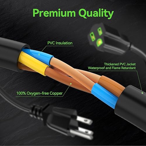 Miniatura 4 de Cable de extensión de alimentación de 0.5 pies6 pulgadas (paquete de 10), cable de extensión eléctrico corto de 3 clavijas, salida única,