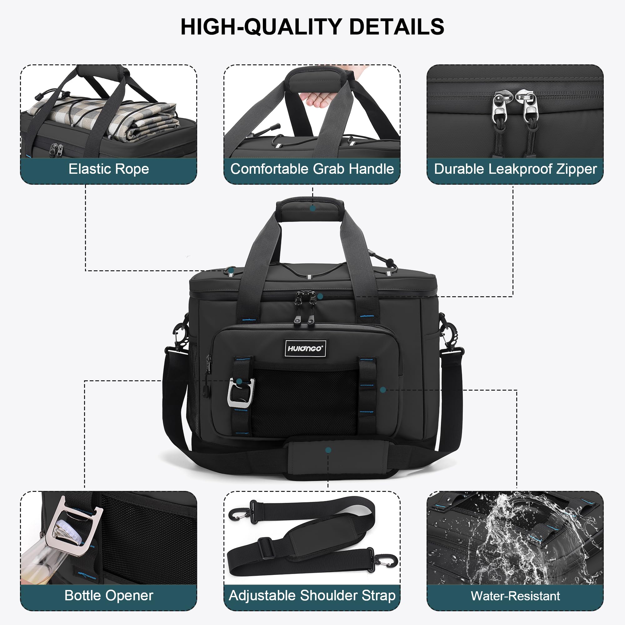 Hulongo Glacière Grand Pliable ，30L Sac Isotherme Imperméable Souple Glaciere pour Pique Nique, Courses, Camping, Voyage, Épicerie et Pêche