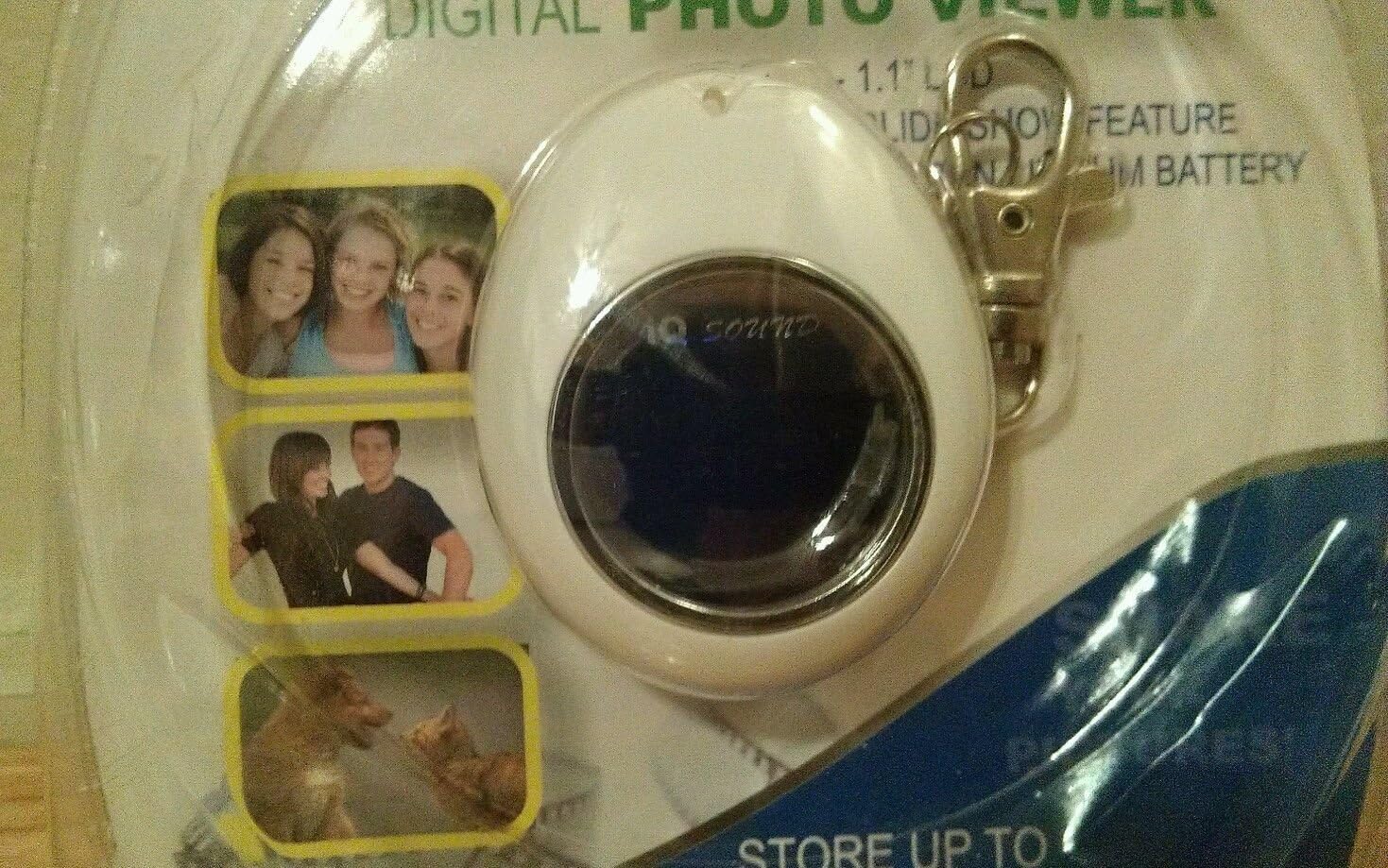Close-up of the IQ Sound Mini Key Chain Digital Photo Viewer