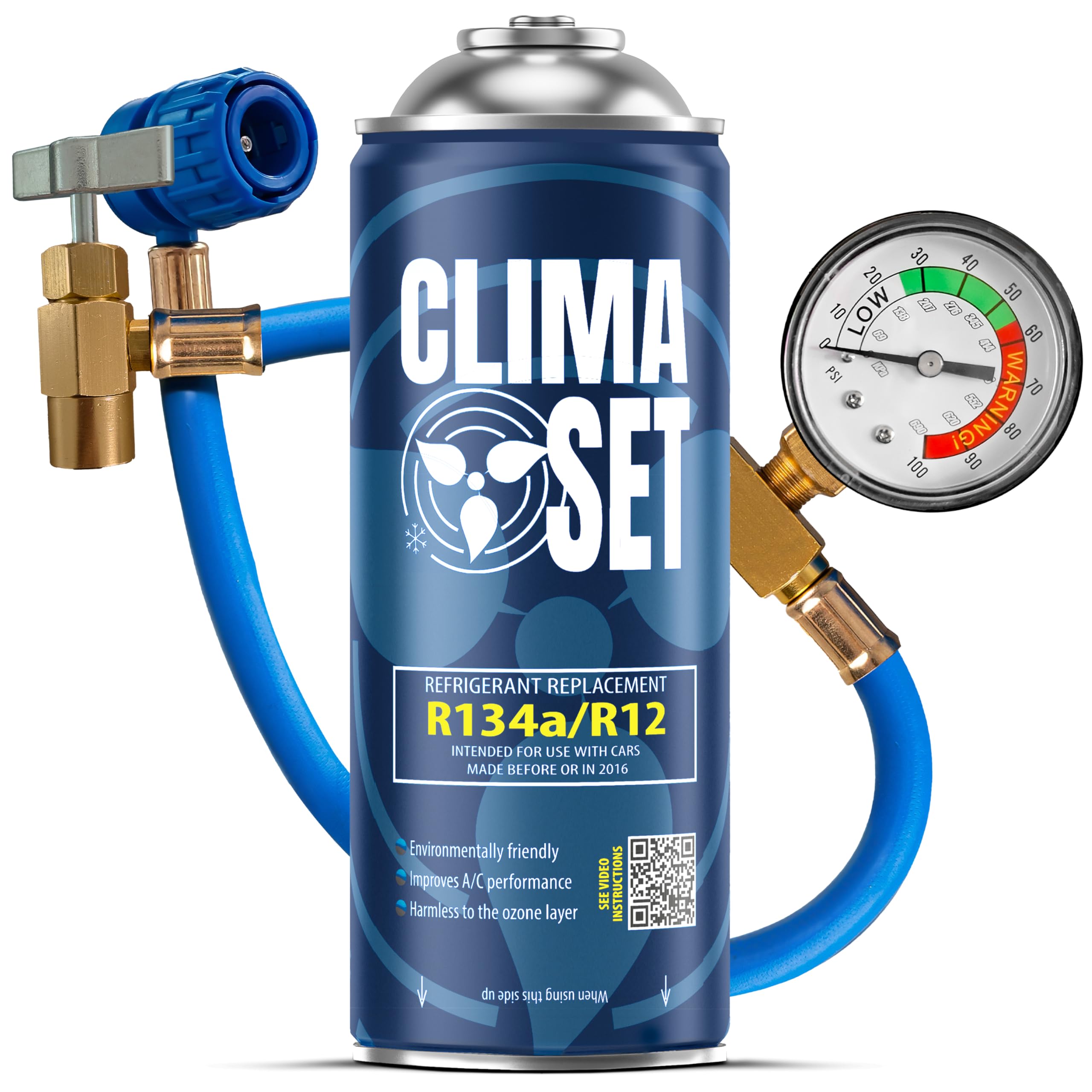ClimaSet Gas R134a Replacement Car Air Conditioner with Hose - Nature Conscious - Non-Toxic - Corrosion Resistant - Easy to Use on Your Own - 170
