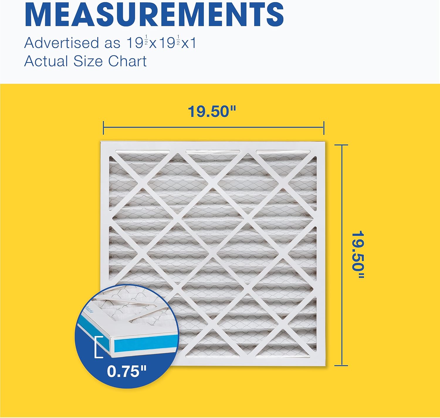 Aerostar 19 1/2x19 1/2x1 MERV 13 Pleated Air Filter, AC Furnace Air Filter, 6 Pack (Actual Size: 19 1/2" x 19 1/2" x 3/4") 6 PACK Pro MERV 13