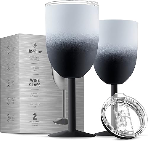 FineDine Vaso de acero inoxidable, copas de vino, copas de vino, copas irrompibles con aislamiento de doble pared, tapa resistente a fugas sin BPA