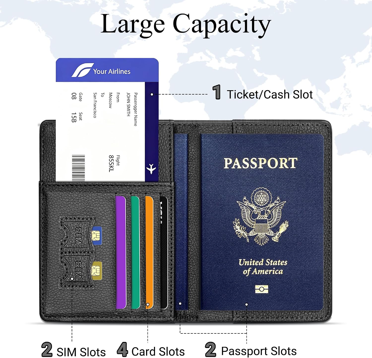 SEAVILIA Passport Holder for Travel, Passport Cover for Men and Women, Family Passport Wallet, Credit Card Holder Wallet, Black