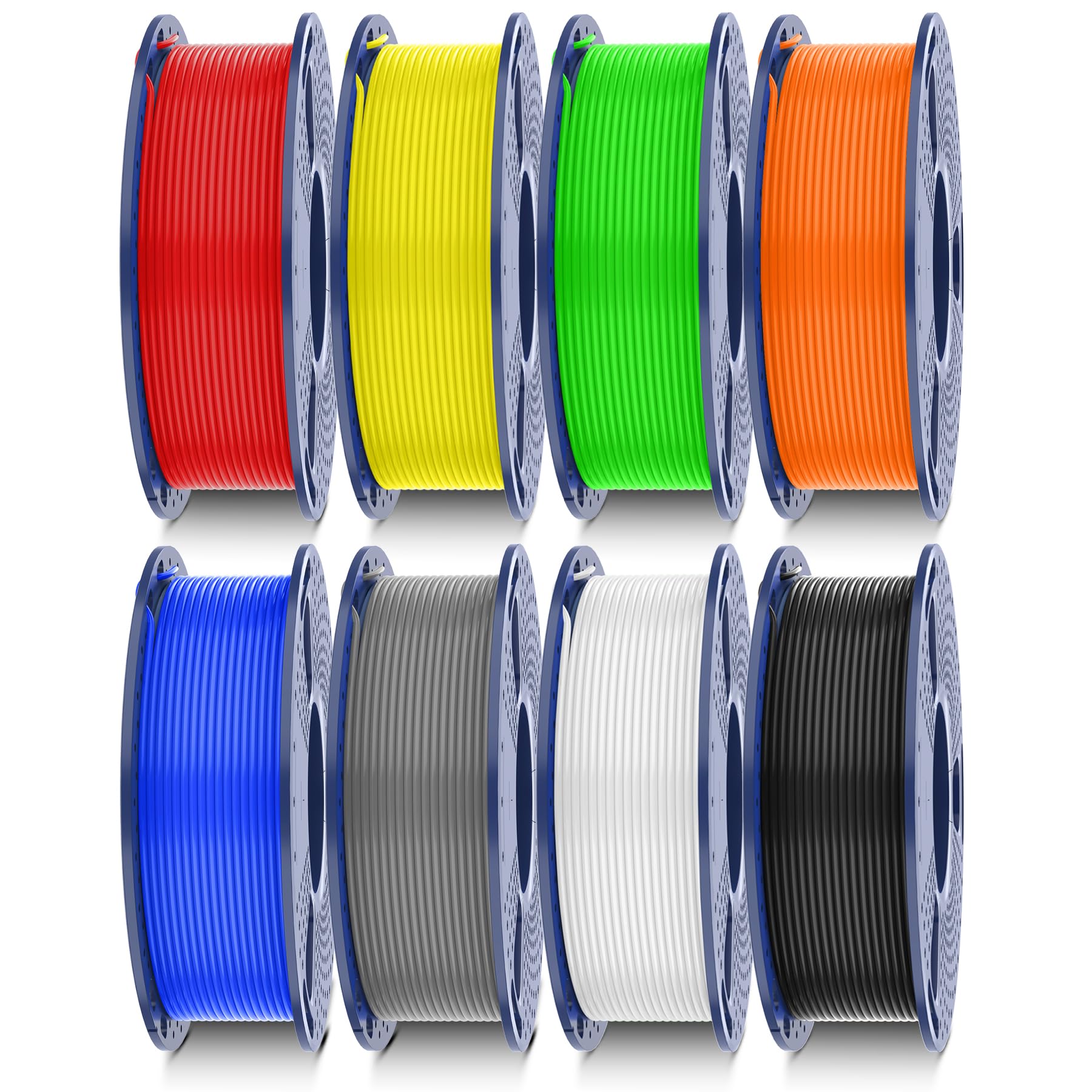 SUNLU PETG Filament Bundle, High Strength PETG 3D Printer Filament, 250G per Spool, 8 Rolls, Black+White+Grey+Red+Klein Blue+Yellow+Green+Sunny Orange Global Recycled Standard Global Recycled Standard Global Recycled Standard
