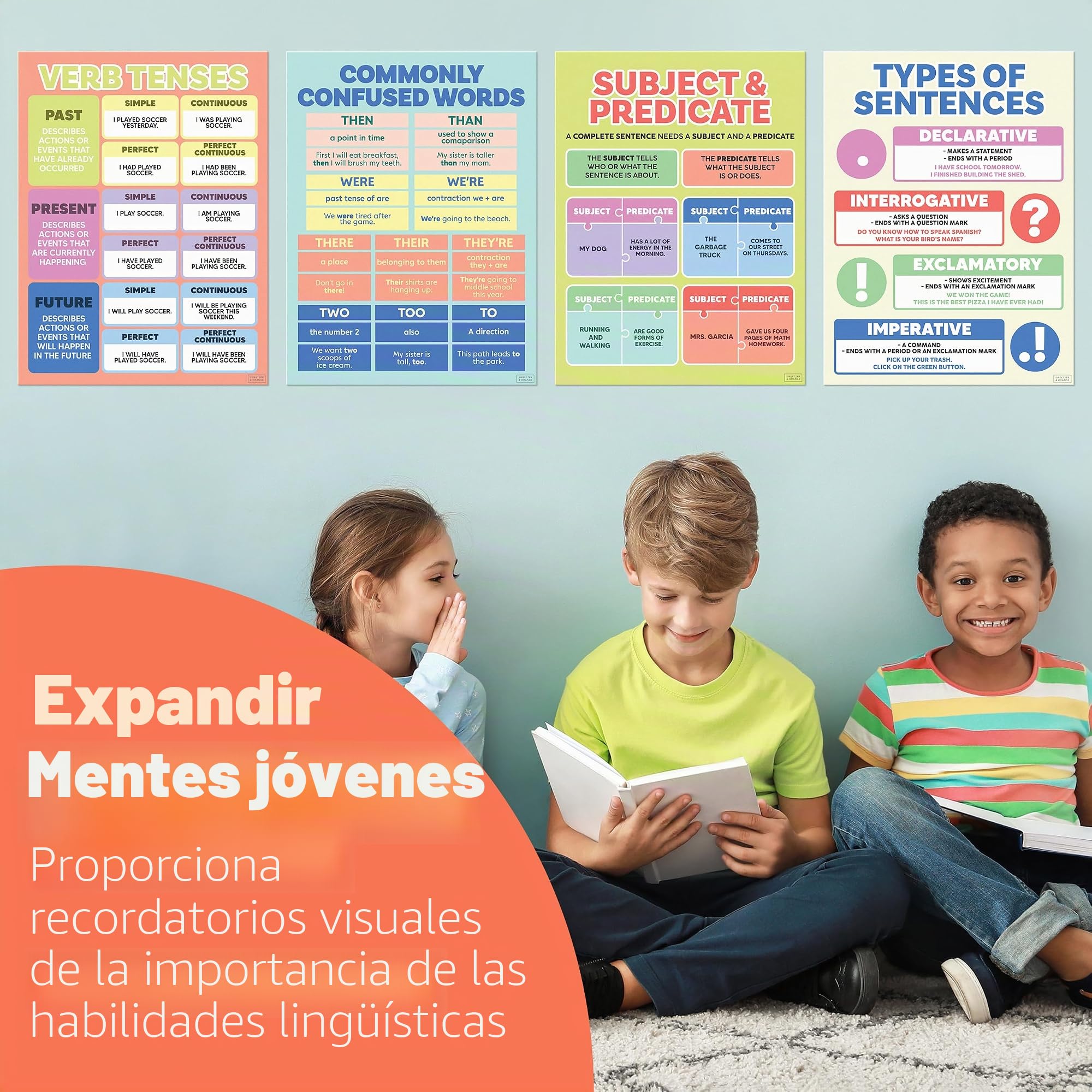 SWEETZER & ORANGE Juego de 16 pósteres de aula inglesa (490)