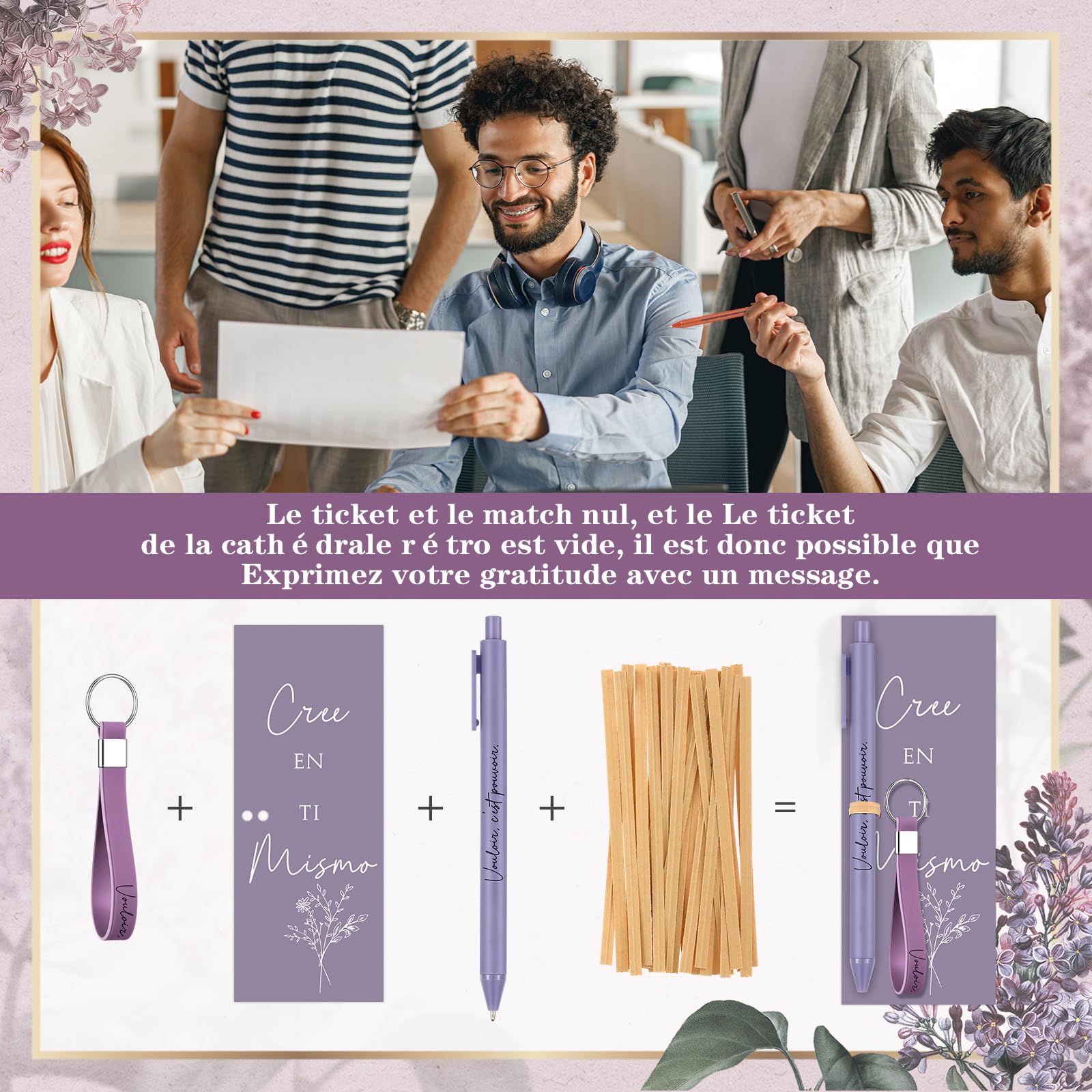 Faccito Set Regalo Motivazionale Include 20 Penne a Sfera Motivazionali 20 Portachiavi in ​​silicone 20 Biglietti e 30 Fascette Fermacavi in ​​carta Kraft per Dipendenti, Colleghi e Insegnanti
