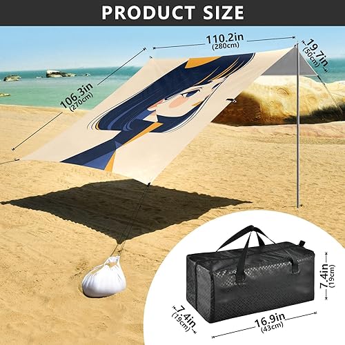 Miniatura 3 de Queen Cream Beach Cabana Tent UPF50+ Fácil instalación parasol grande con pala de arena para viajes familiares, picnics y campamentos